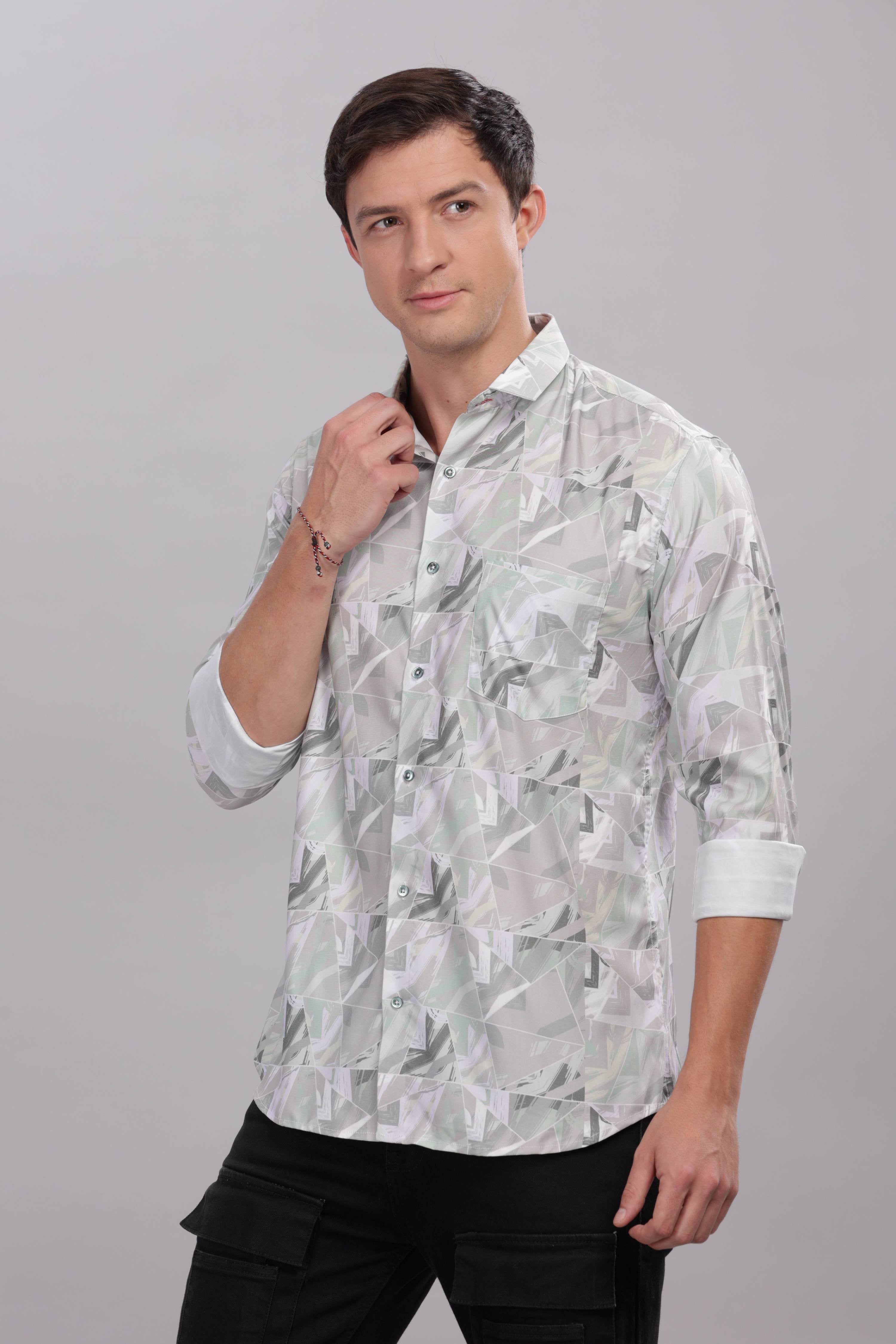Geometric Camouflage Pattern Printed Shirt