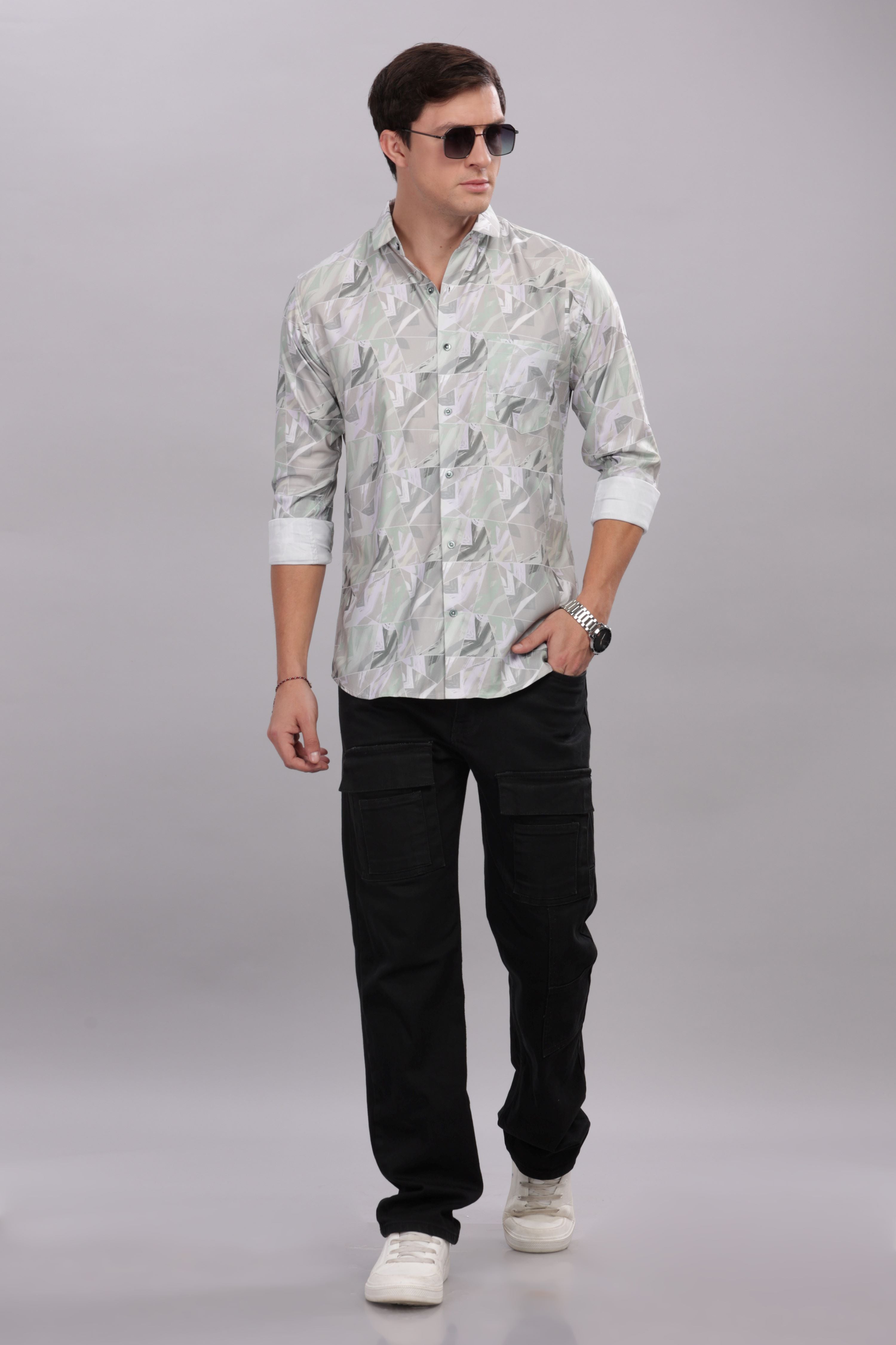 Geometric Camouflage Pattern Printed Shirt