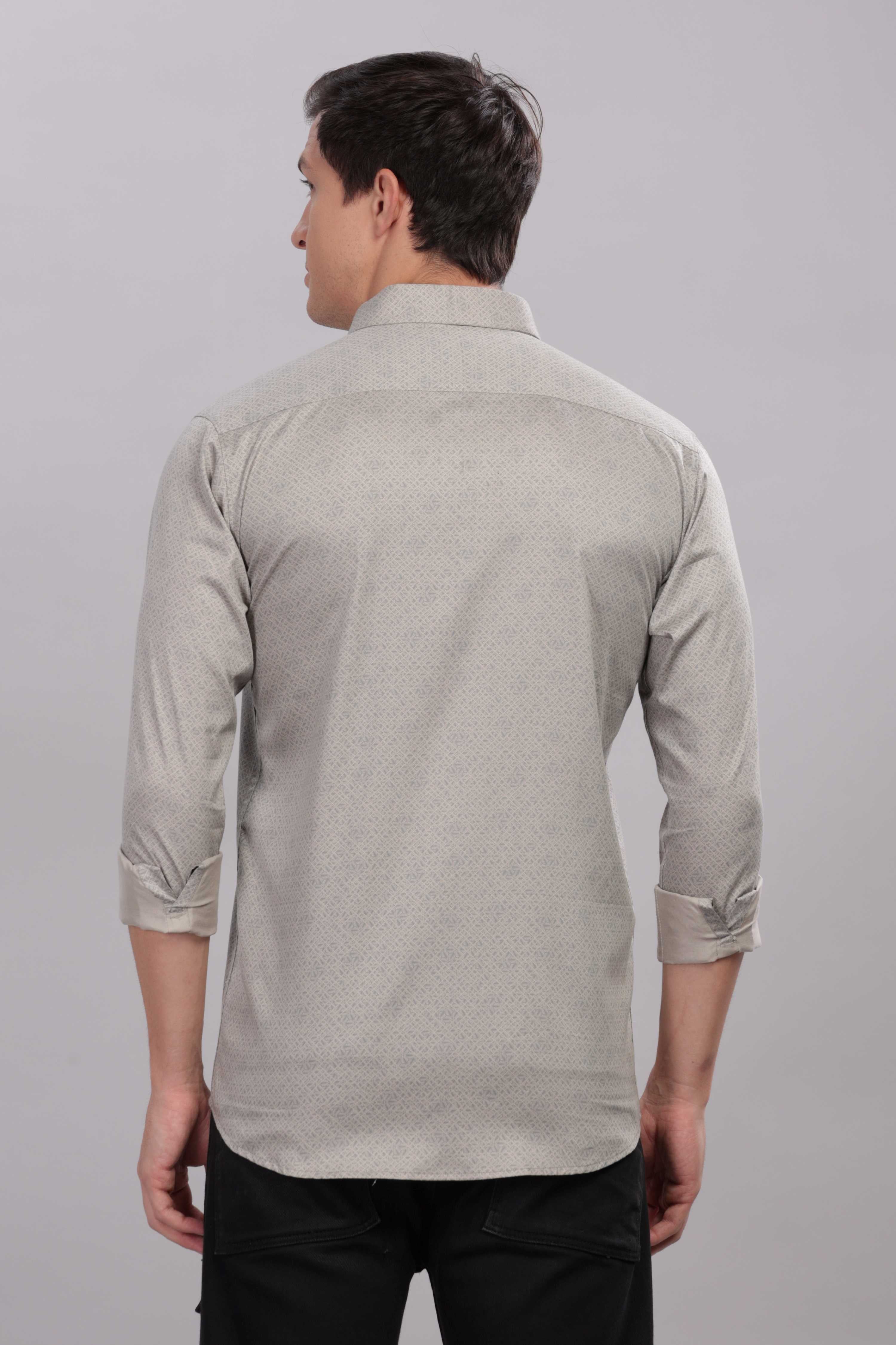 Steel Grey Grid Printed Shirt
