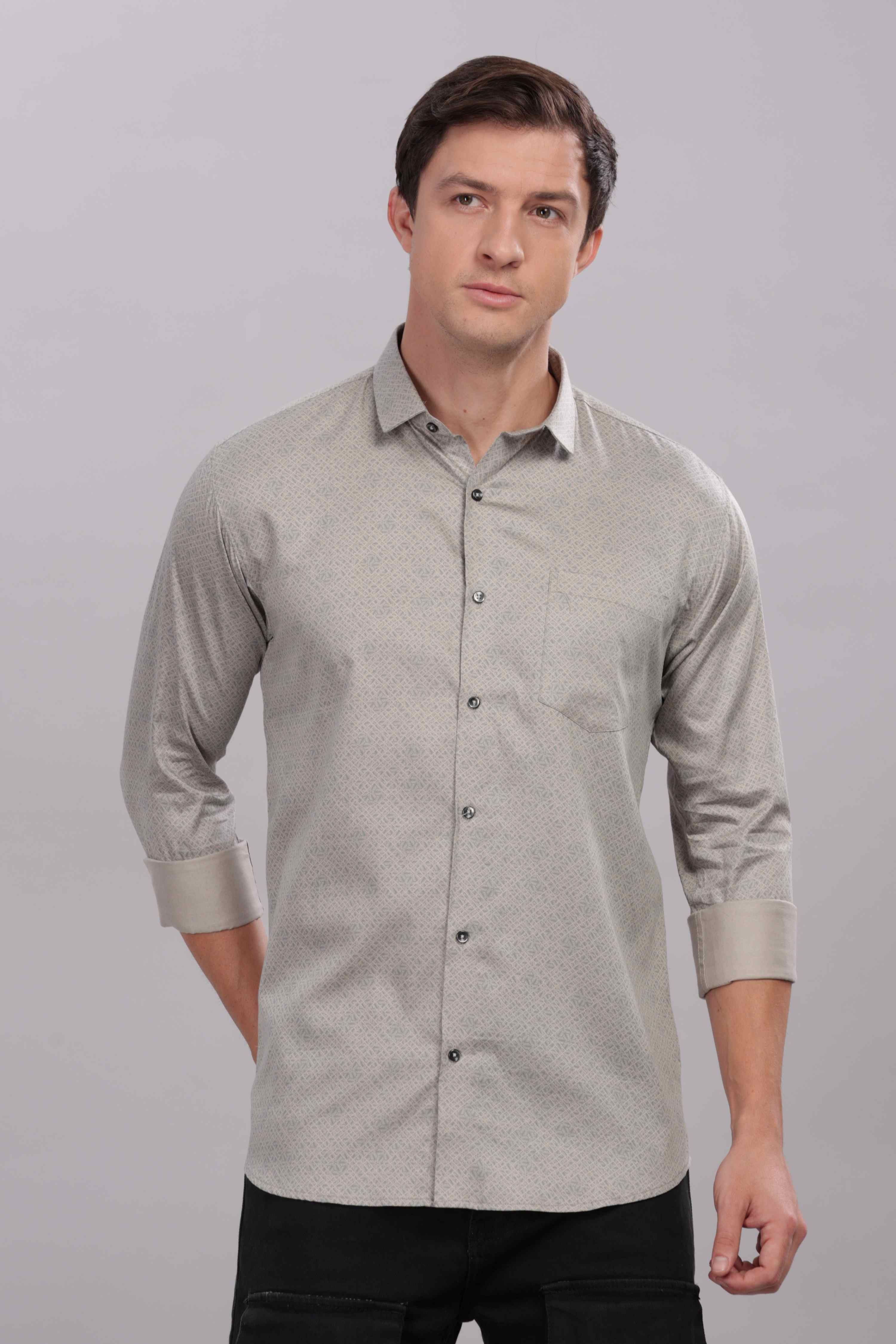 Steel Grey Grid Printed Shirt
