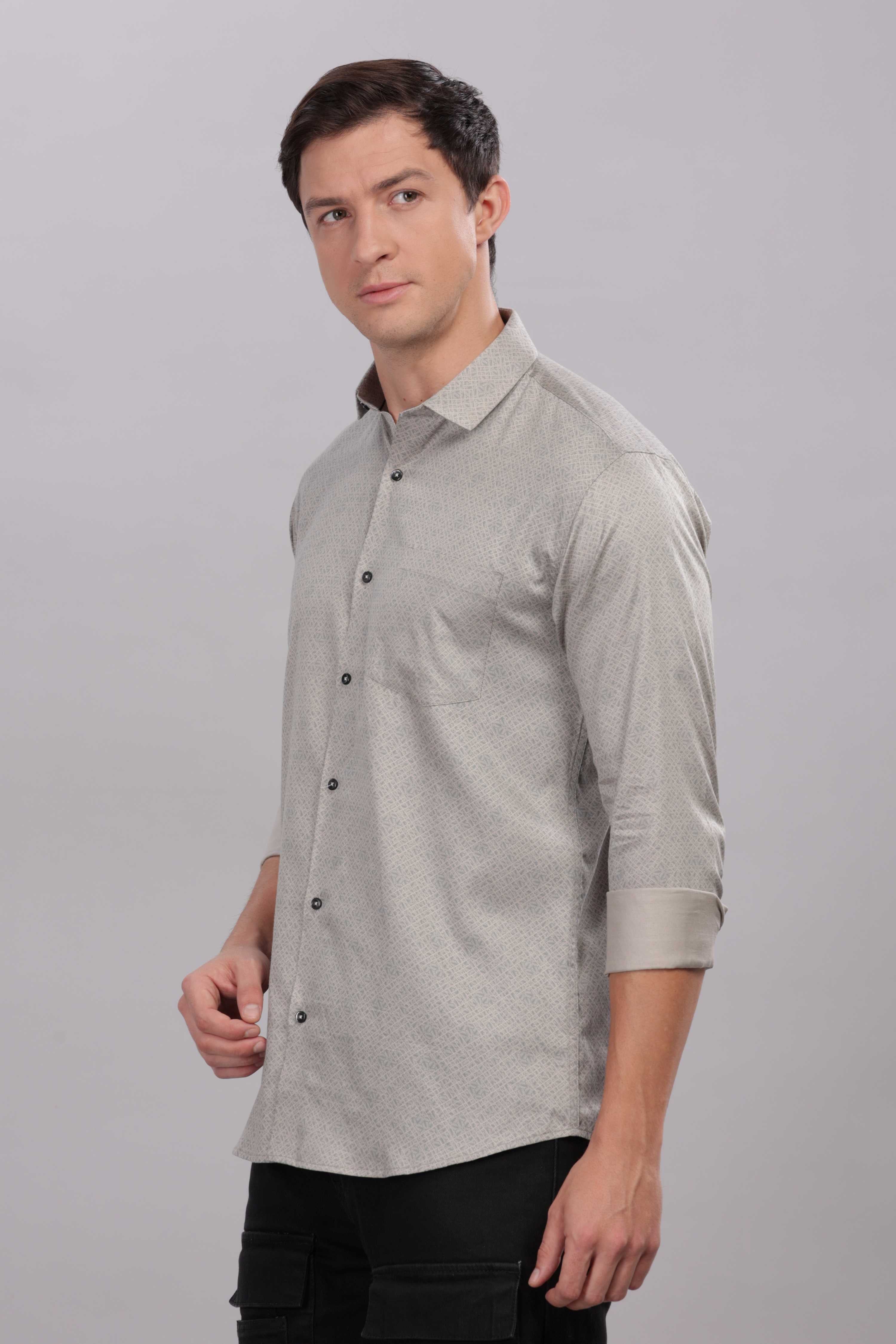 Steel Grey Grid Printed Shirt