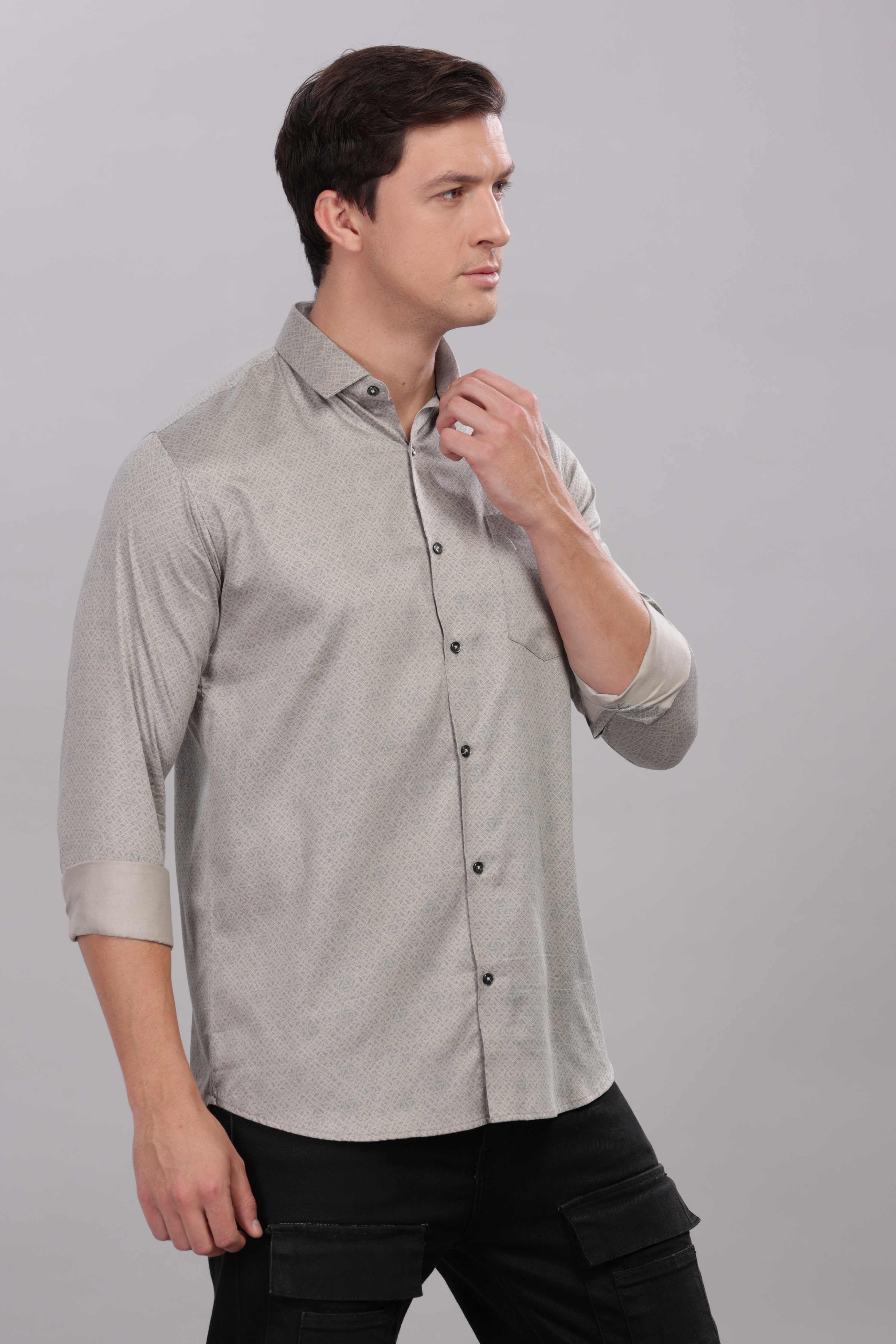 Steel Grey Grid Printed Shirt