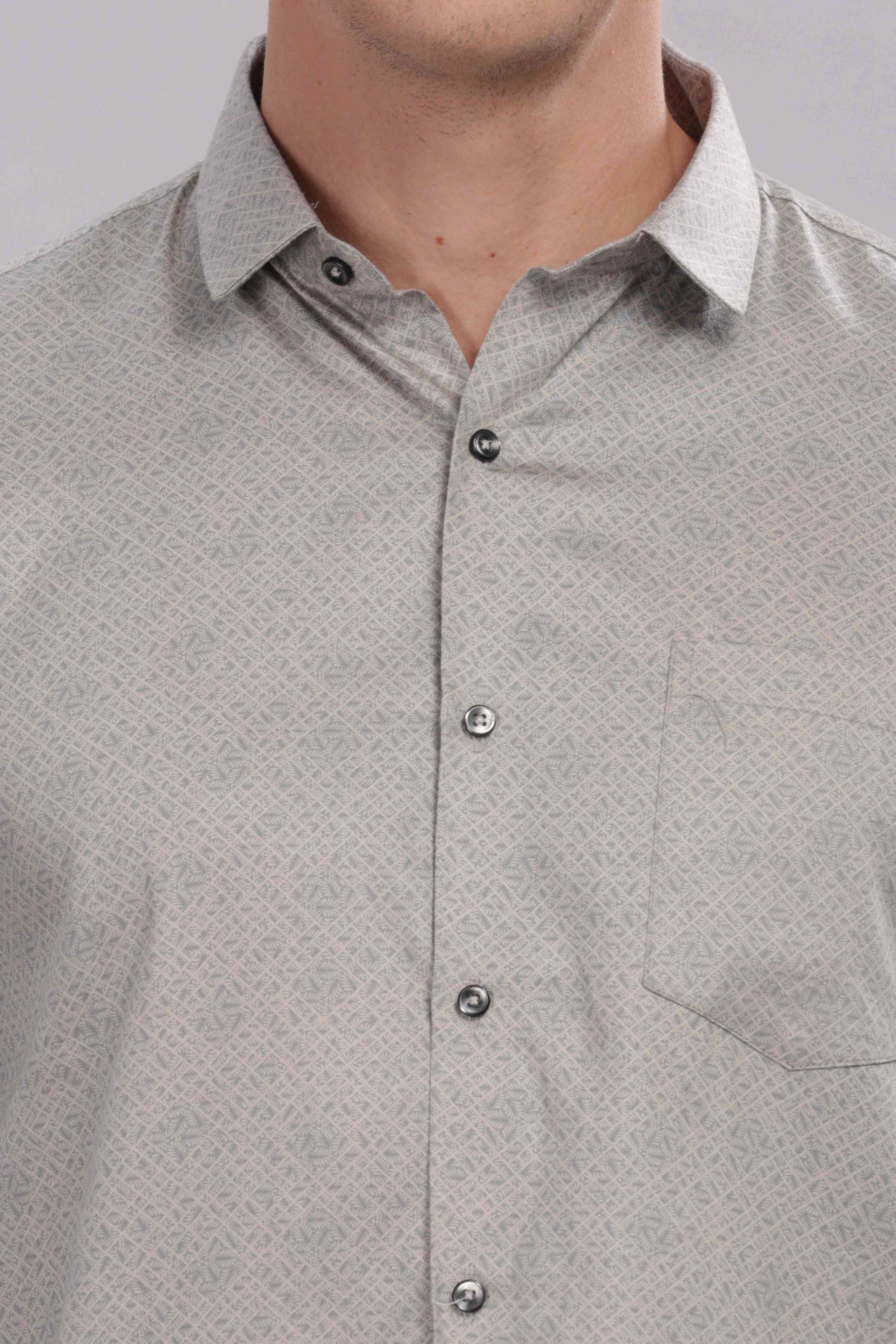 Steel Grey Grid Printed Shirt