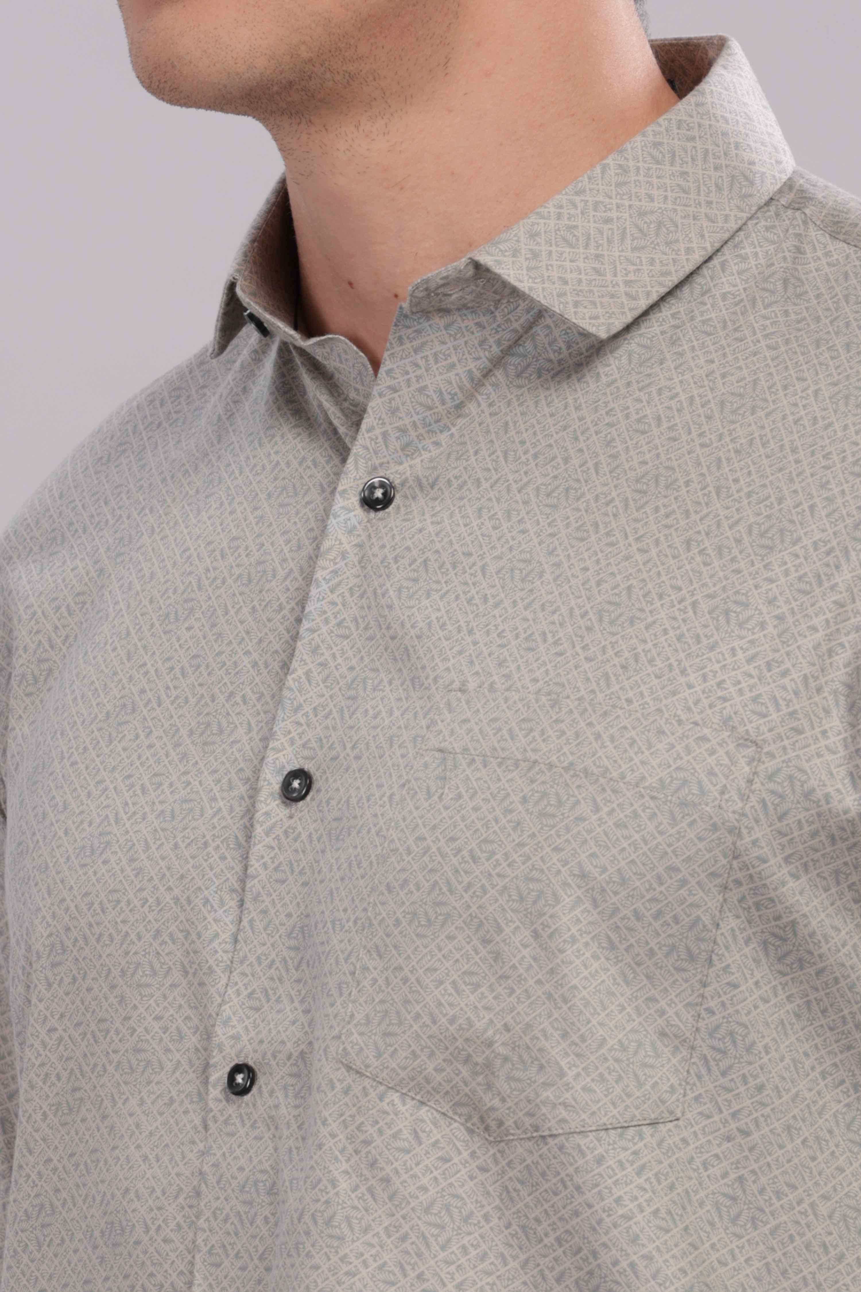 Steel Grey Grid Printed Shirt