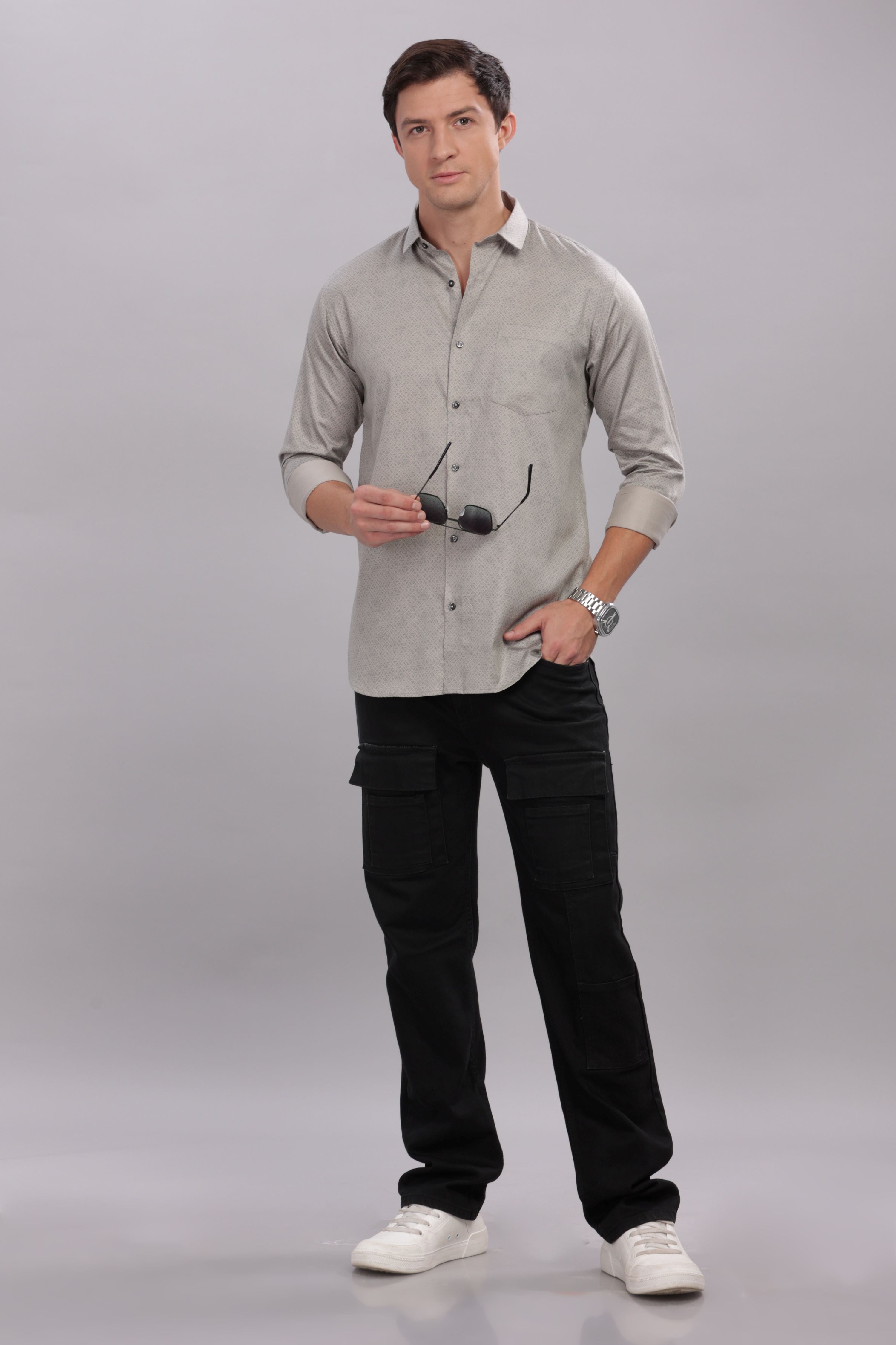 Steel Grey Grid Printed Shirt