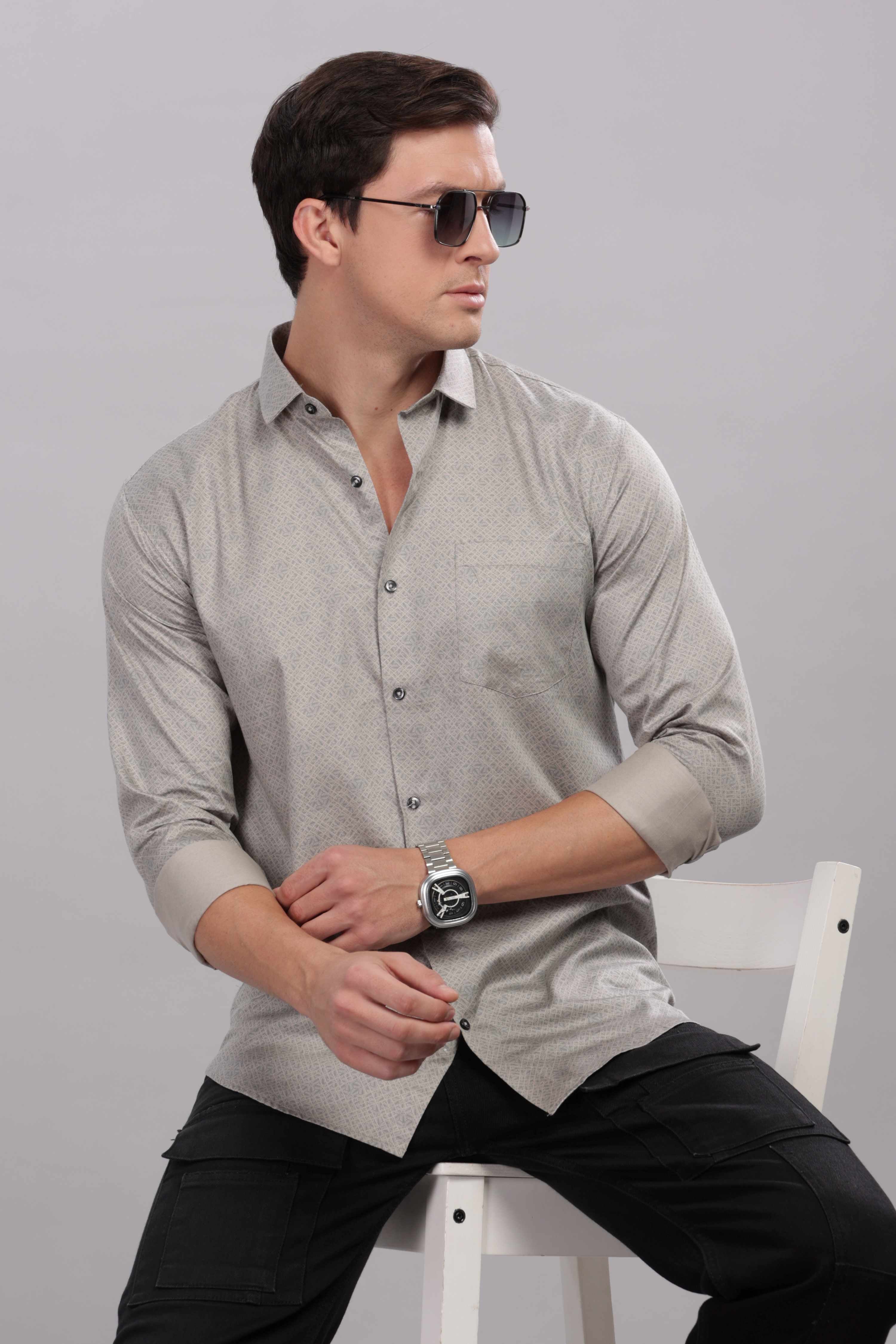 Steel Grey Grid Printed Shirt