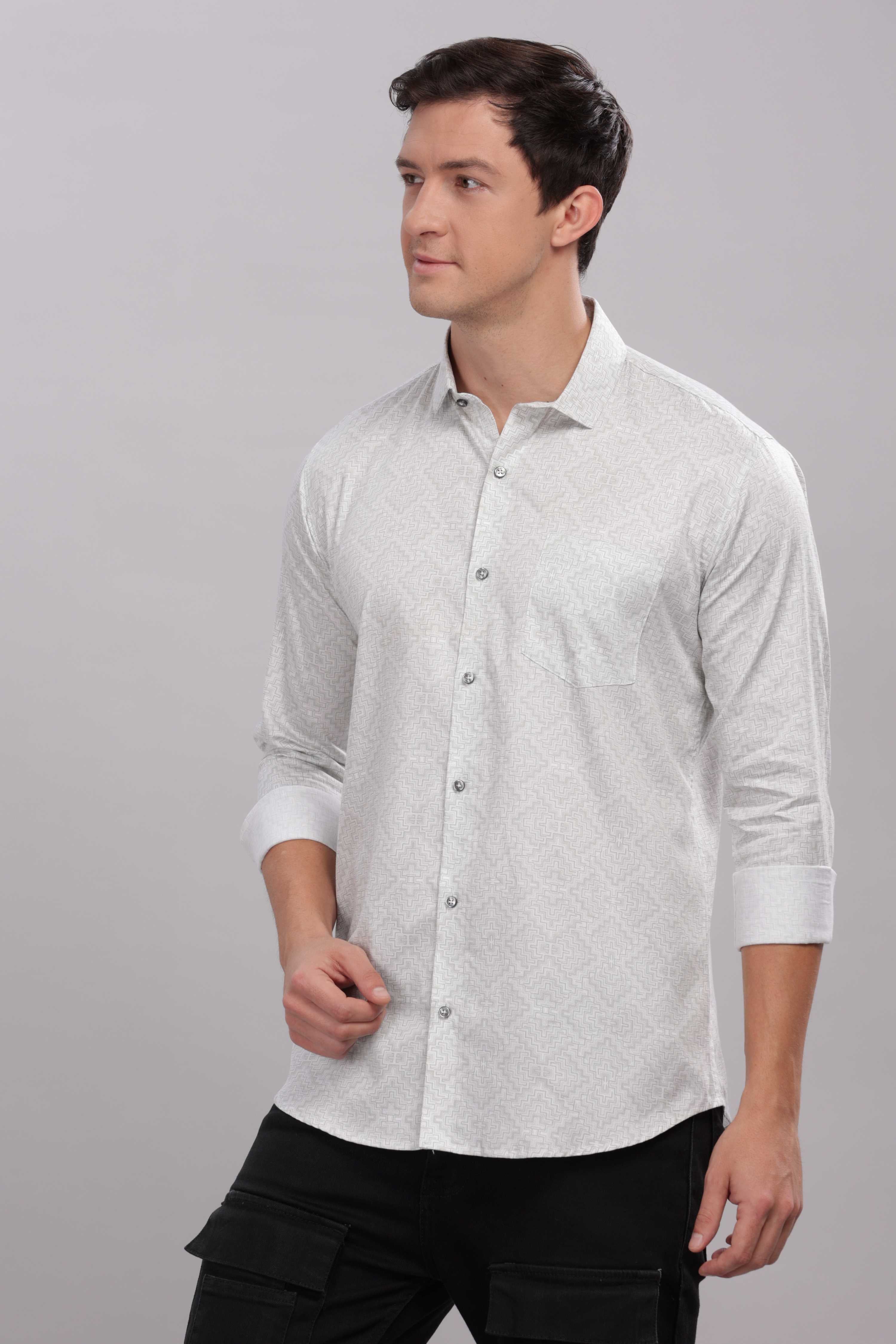 Waffle Printed White Shirt