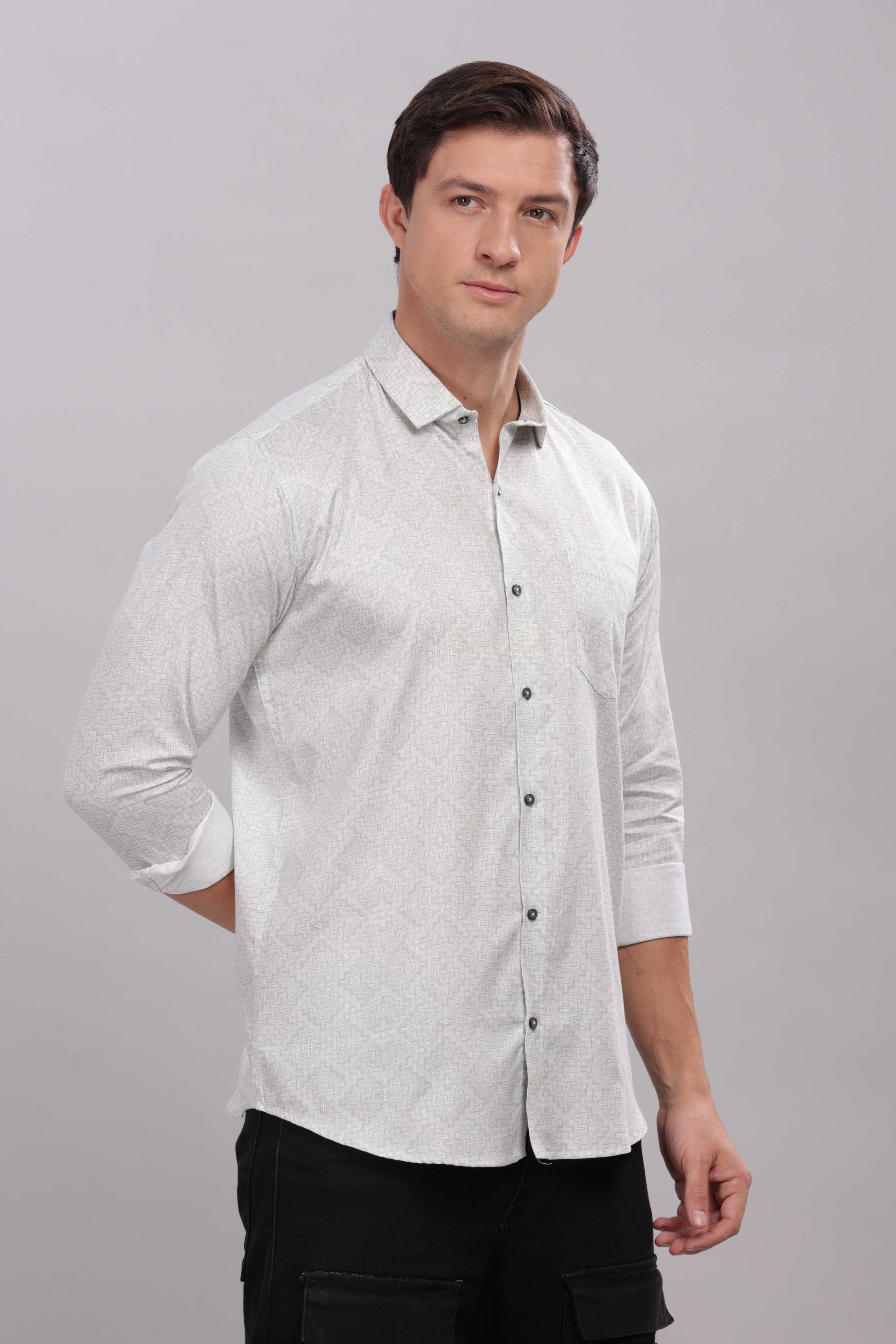 Waffle Printed White Shirt