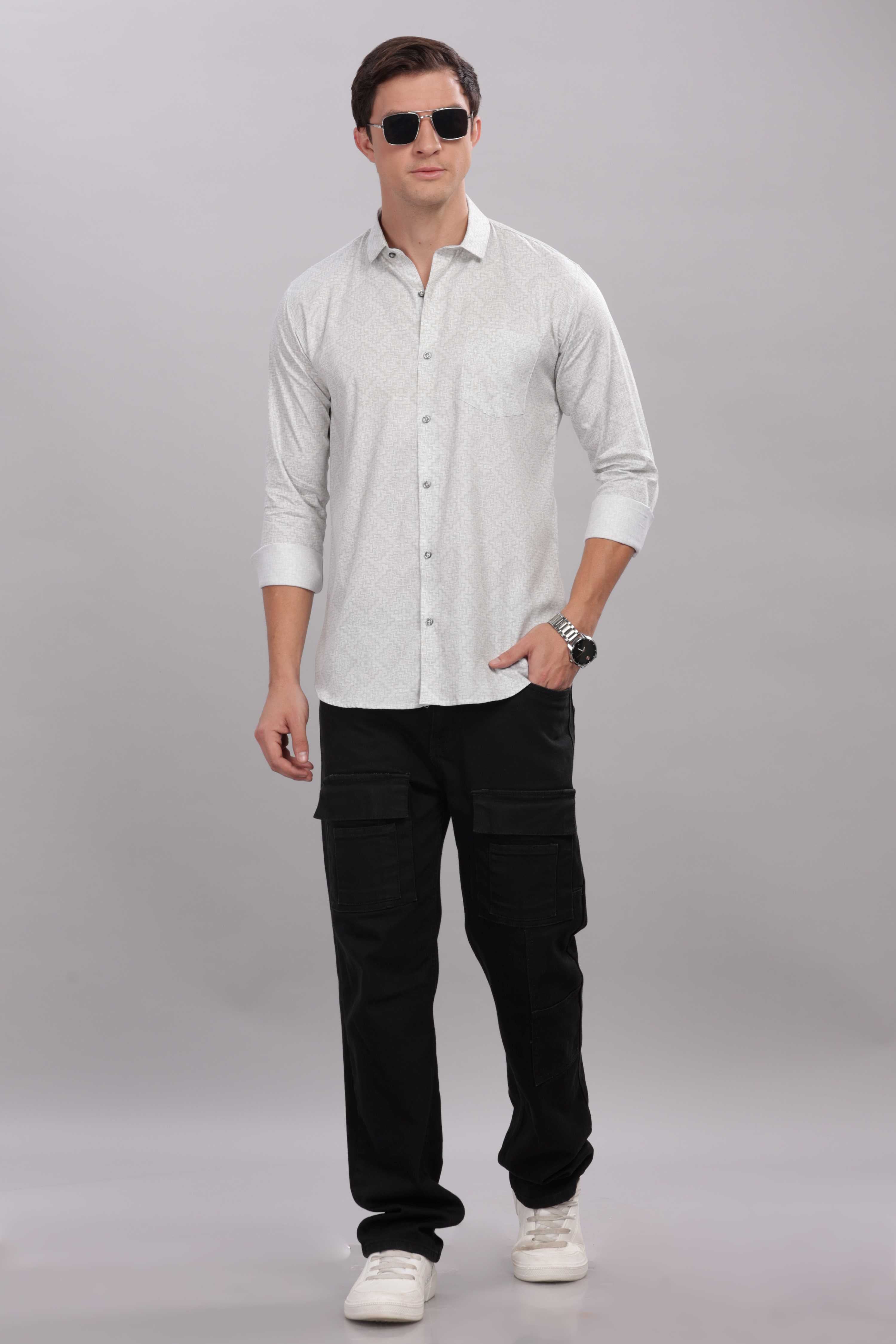 Waffle Printed White Shirt