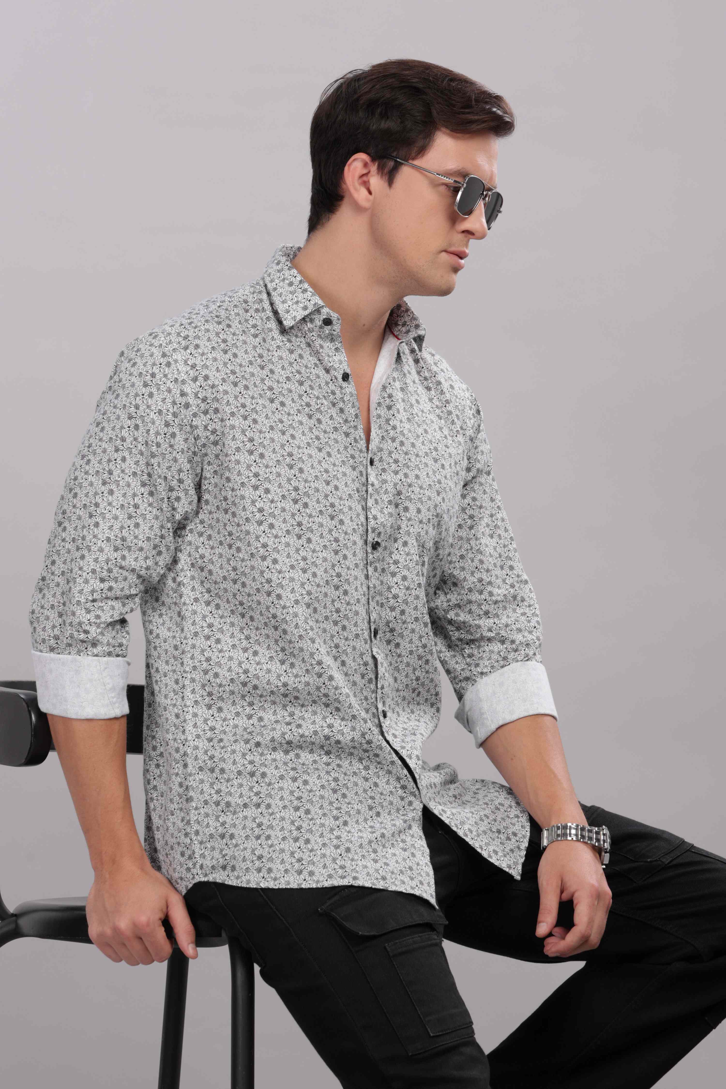 Sunflower Pattern Silver Printed Shirt