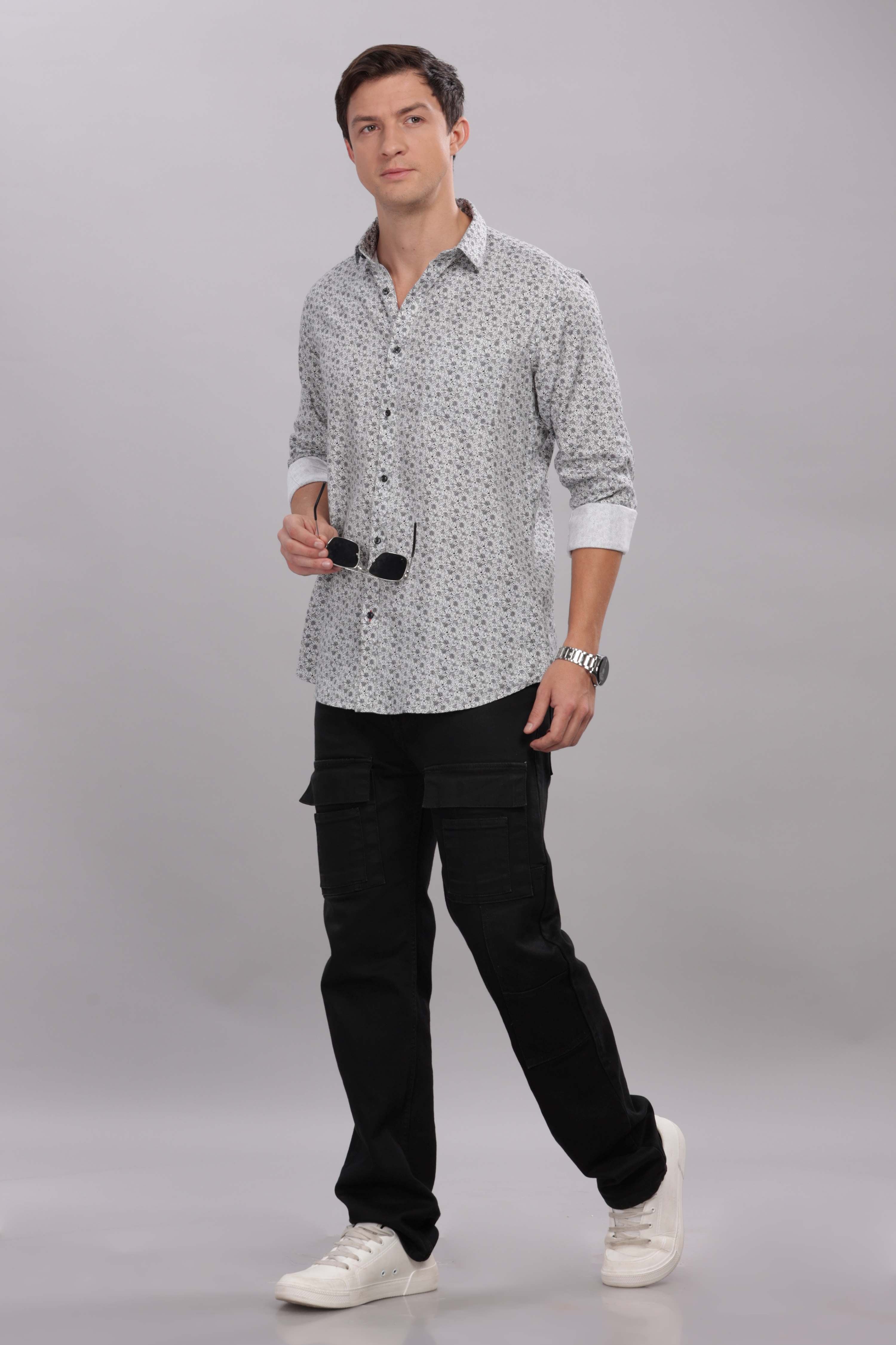 Sunflower Pattern Silver Printed Shirt