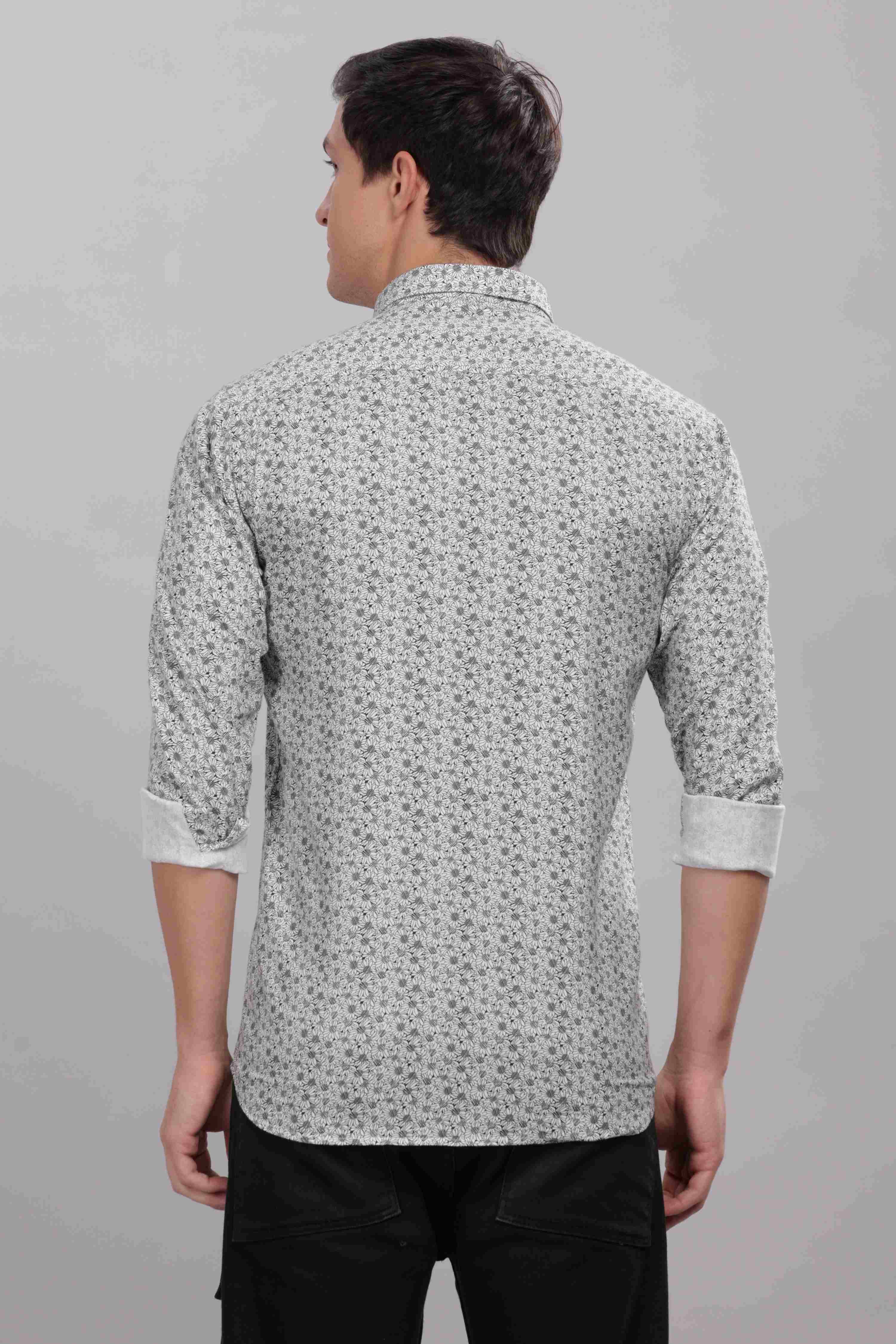 Sunflower Pattern Silver Printed Shirt