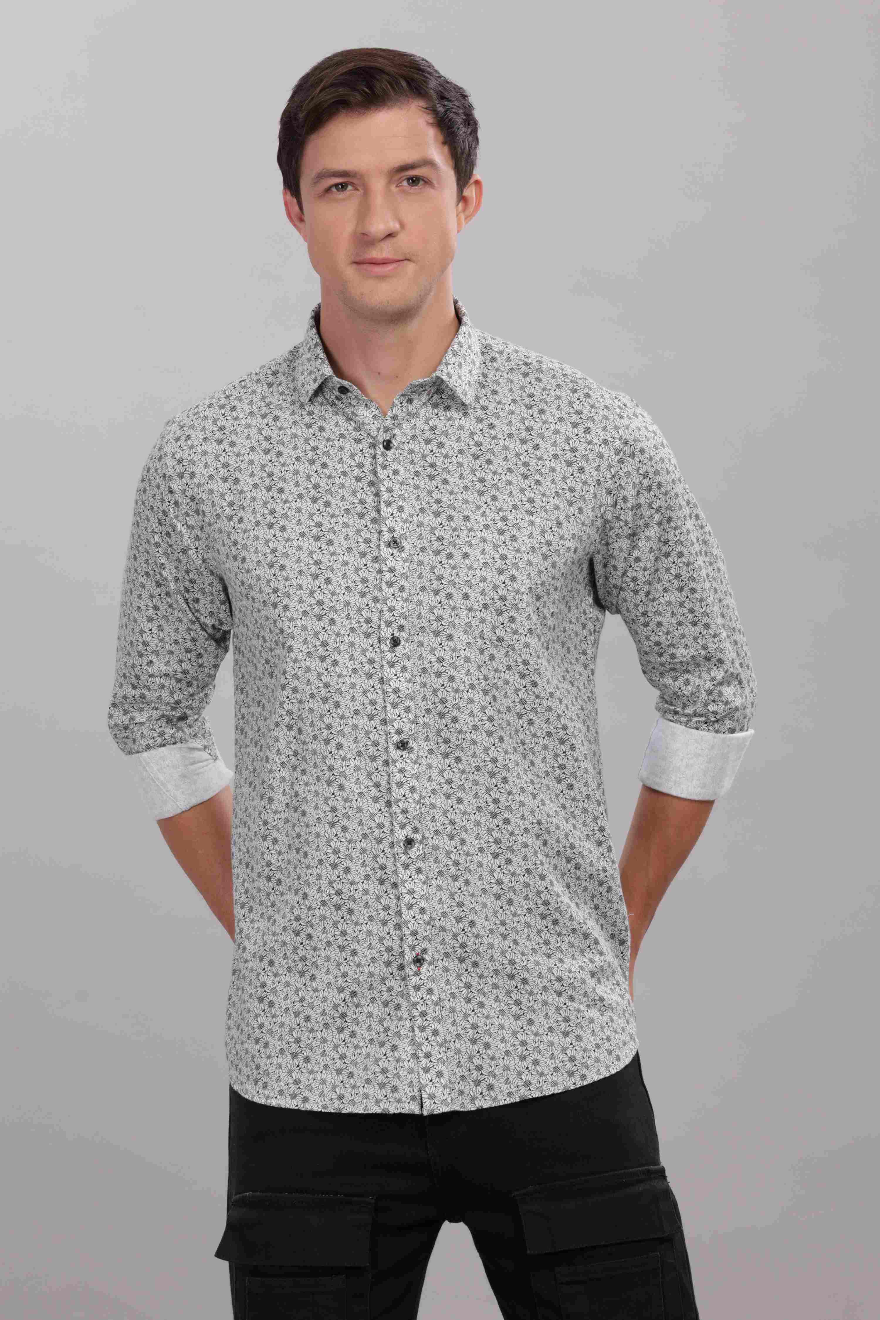 Sunflower Pattern Silver Printed Shirt