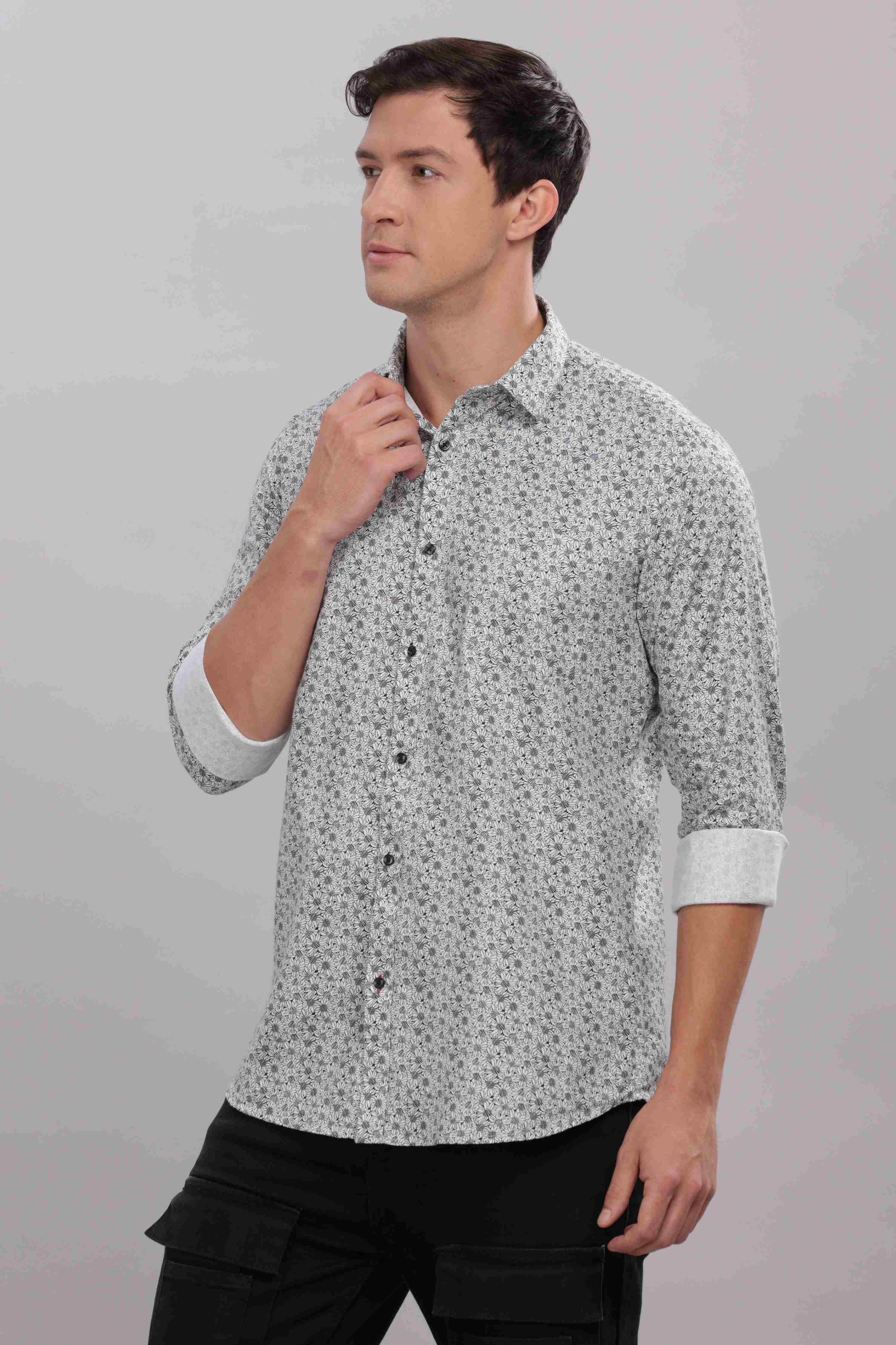 Sunflower Pattern Silver Printed Shirt