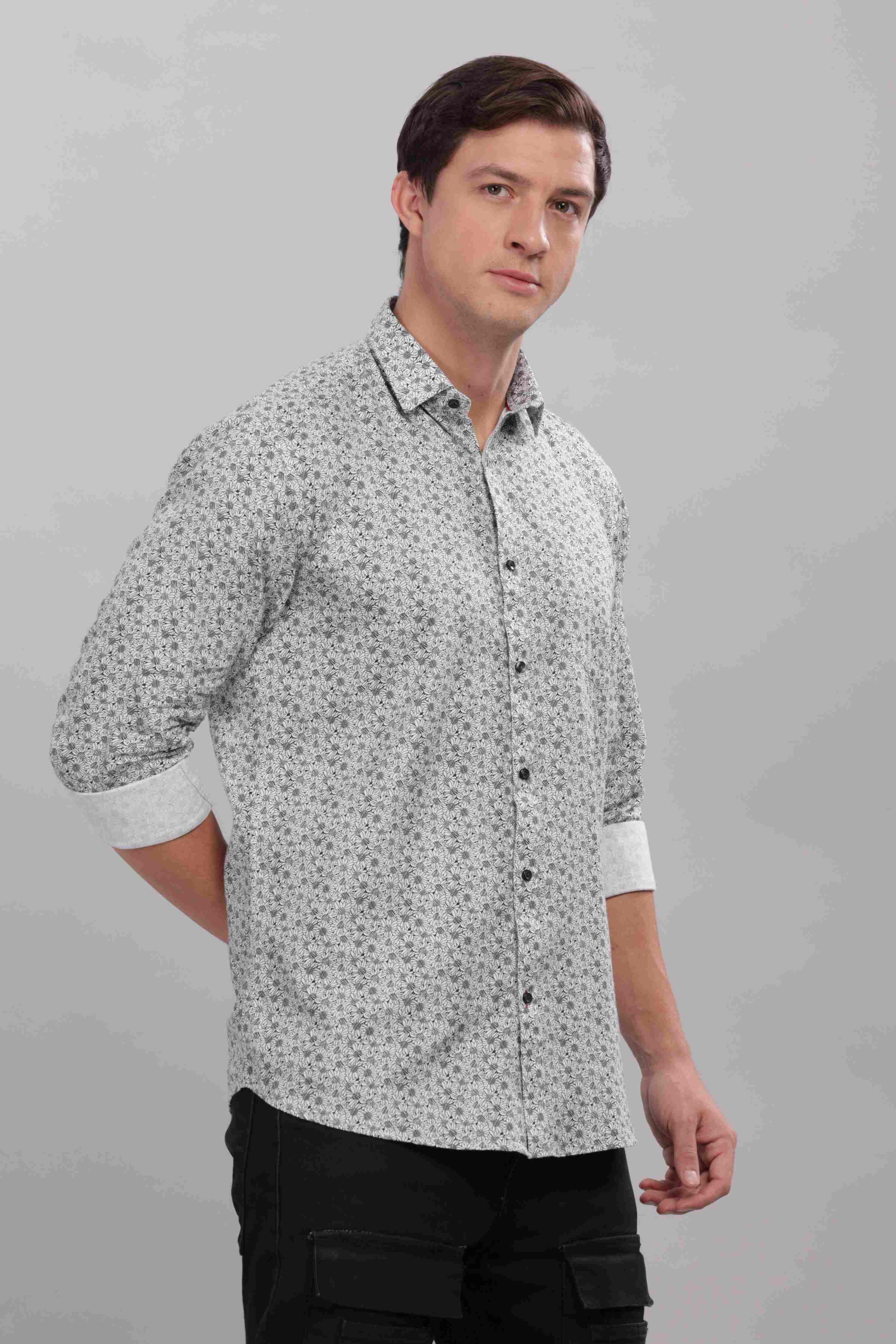 Sunflower Pattern Silver Printed Shirt