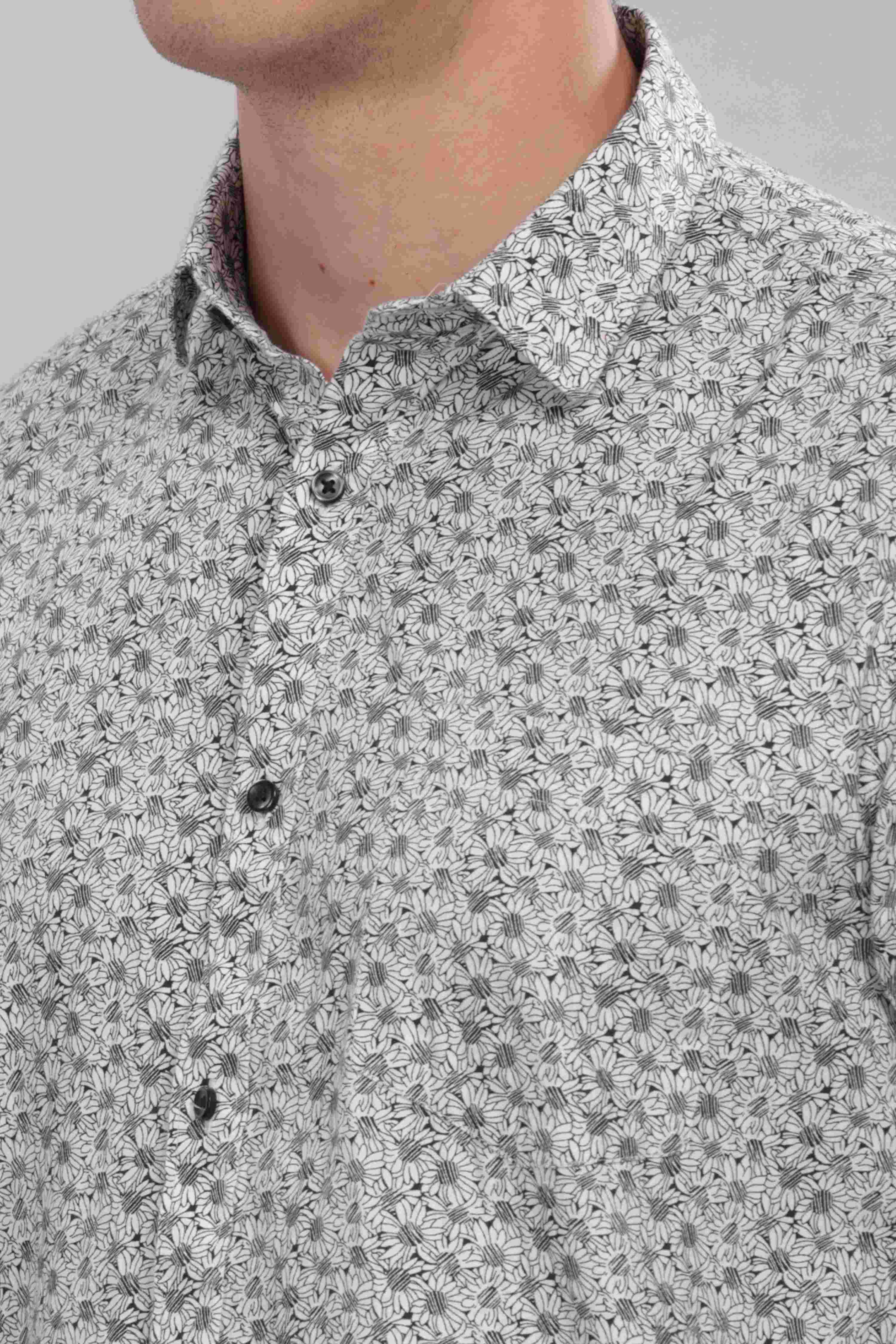 Sunflower Pattern Silver Printed Shirt
