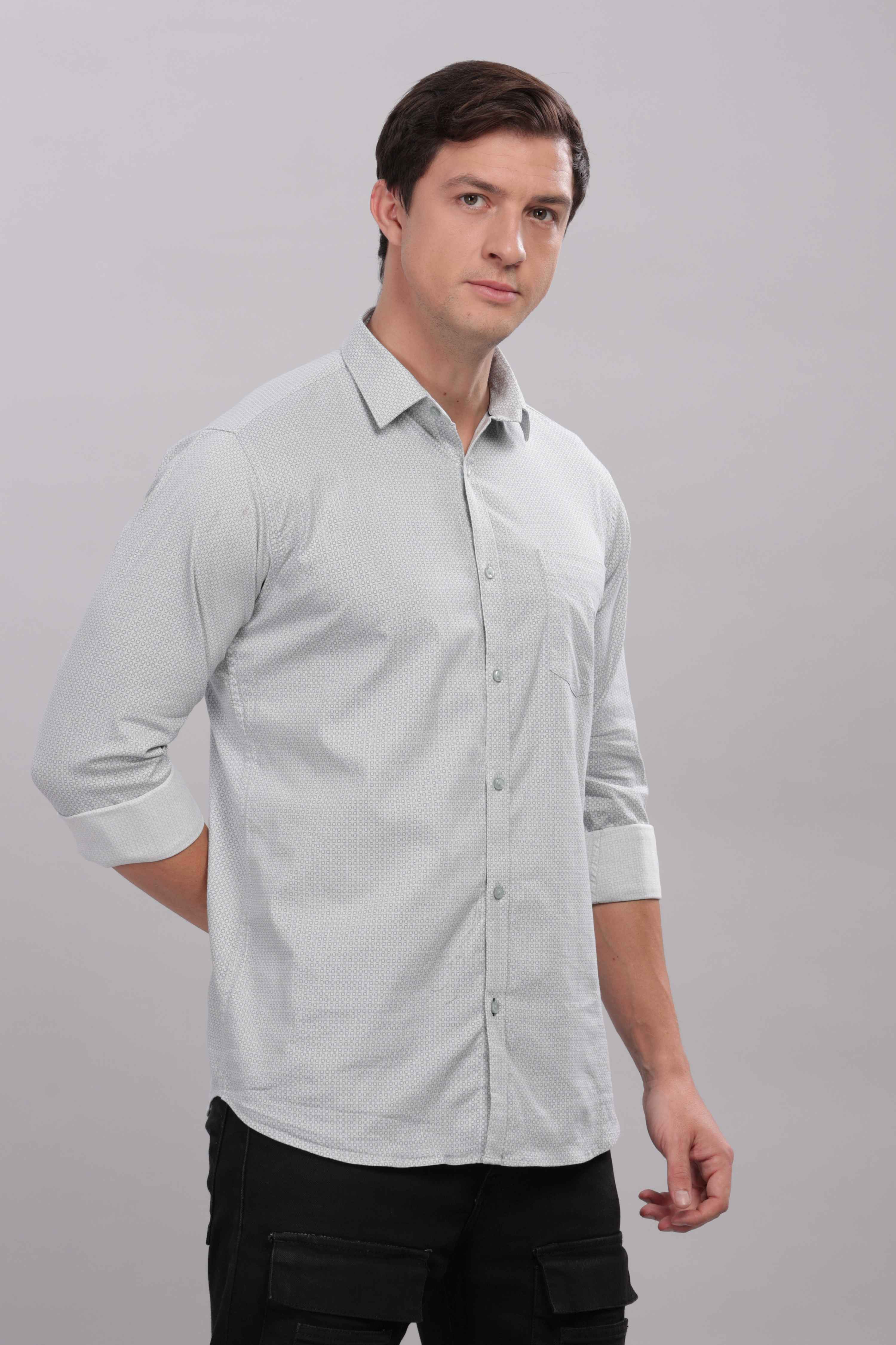 Small Squares White Printed Shirt