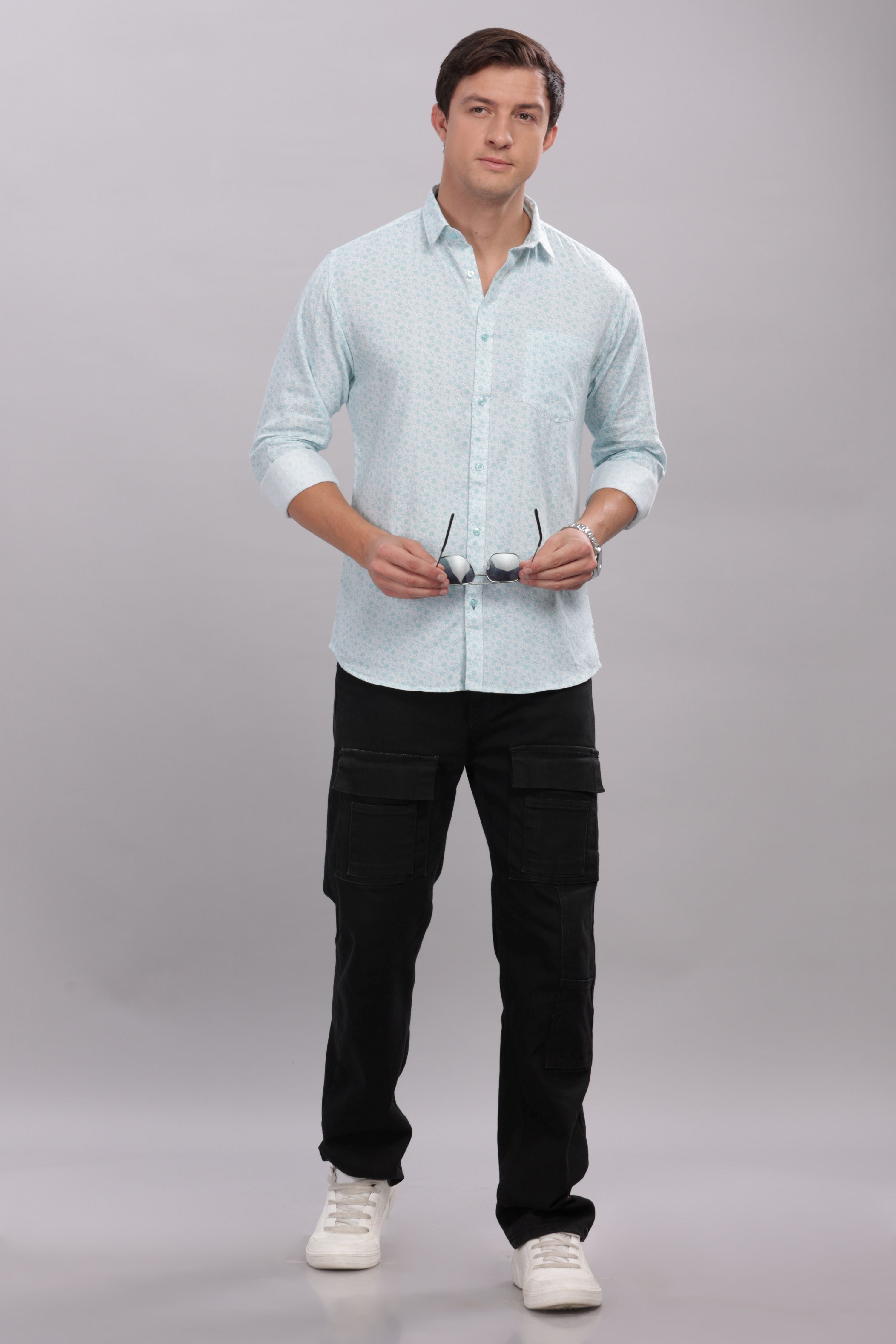 Sunflower Pattern Blue Printed Shirt