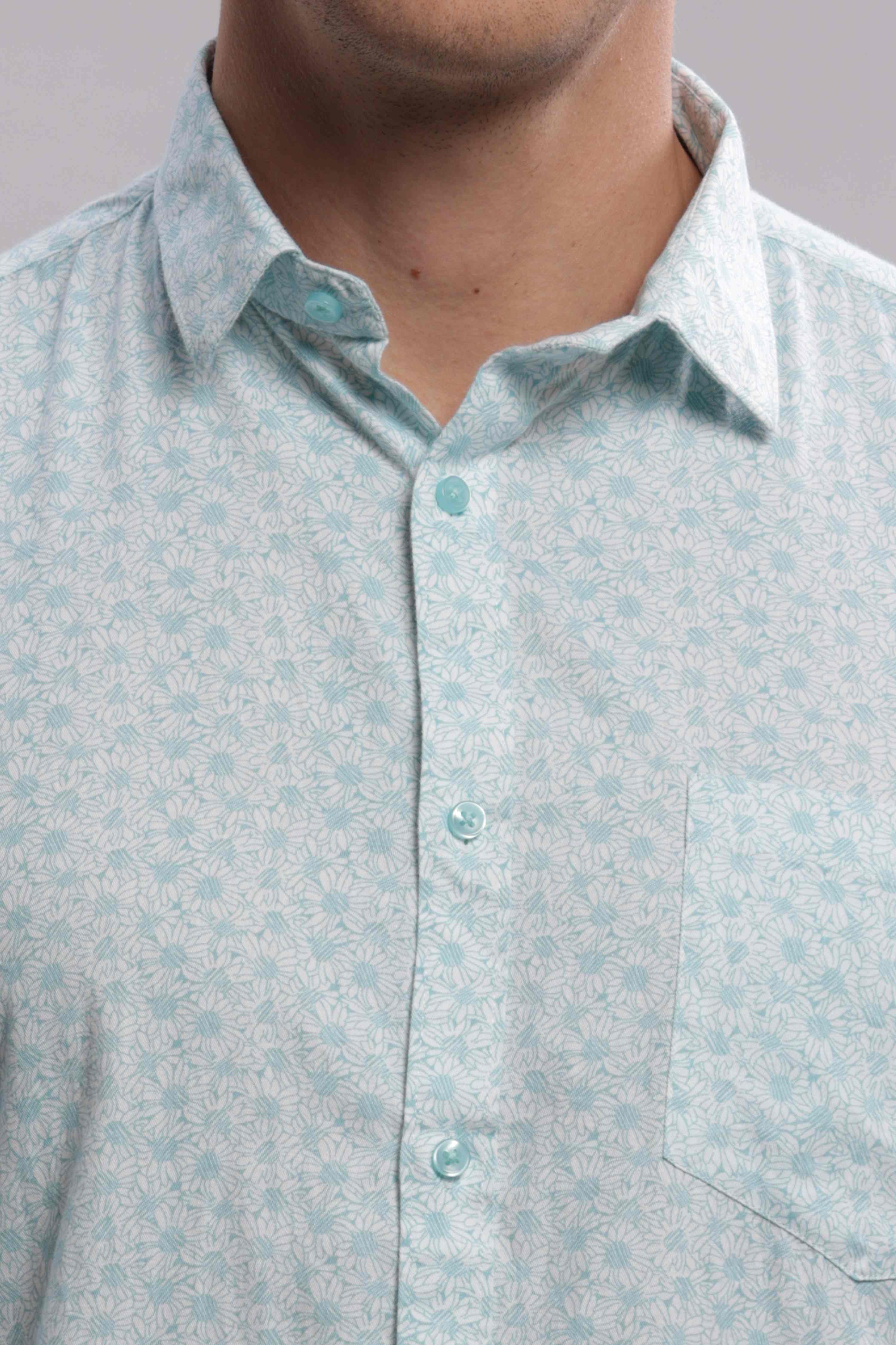 Sunflower Pattern Blue Printed Shirt