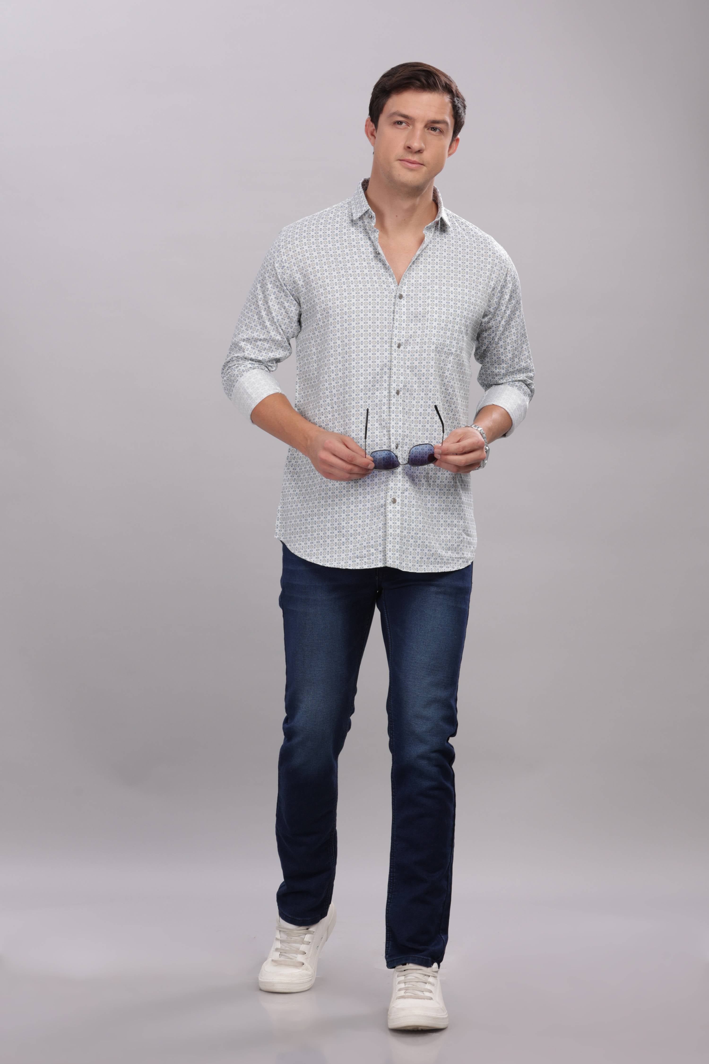 Micro Prints Casual White Shirt
