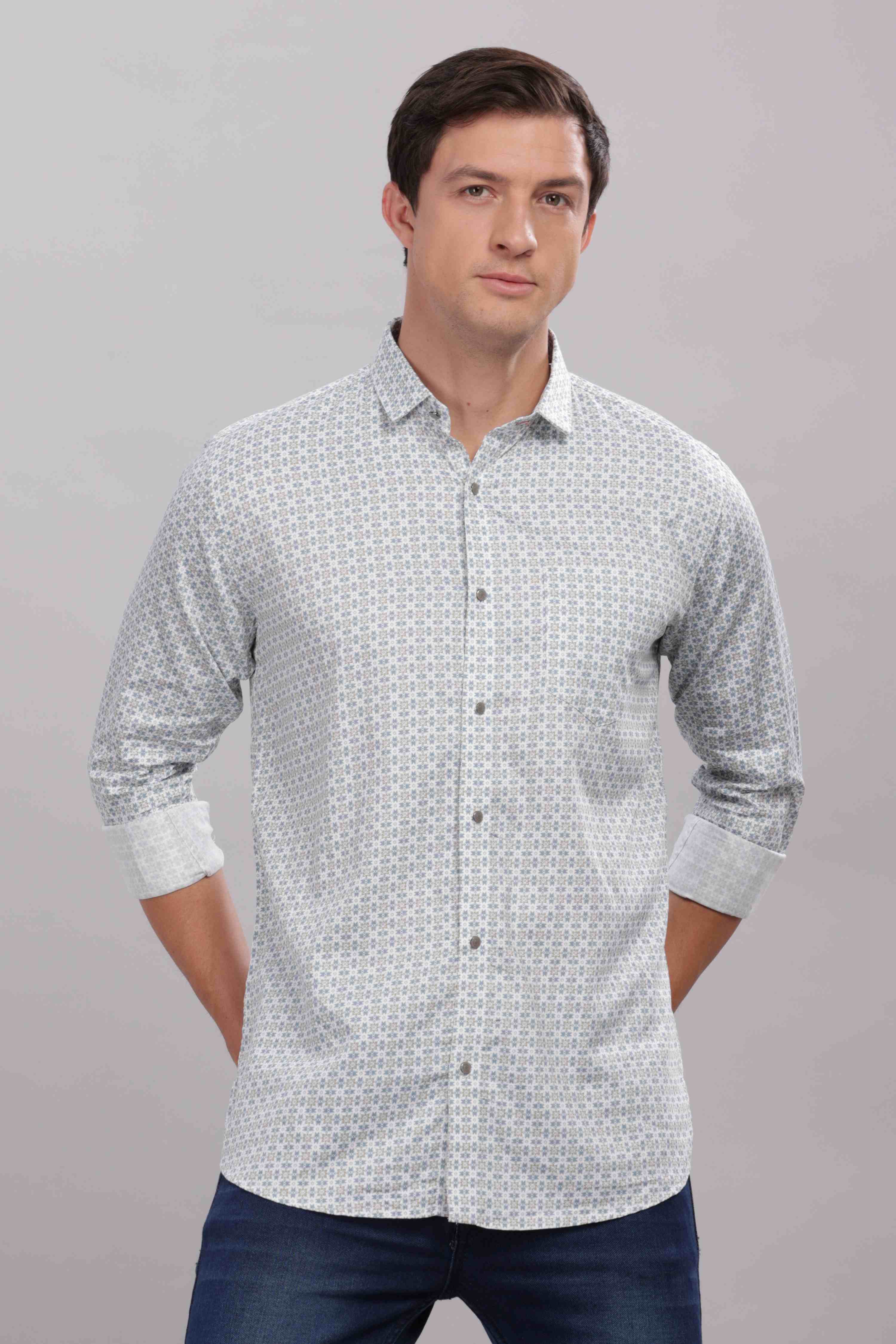 Micro Prints Casual White Shirt
