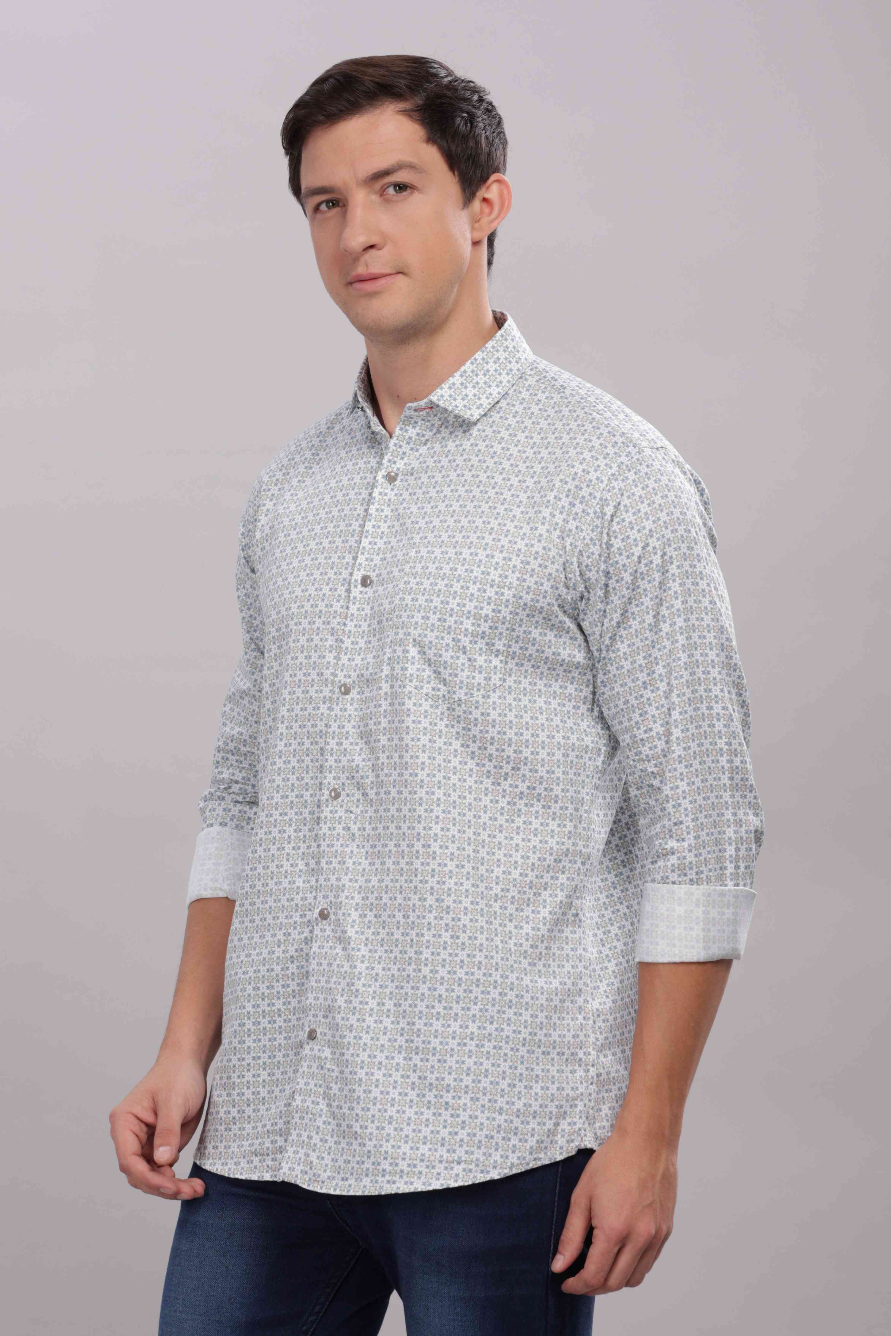 Micro Prints Casual White Shirt