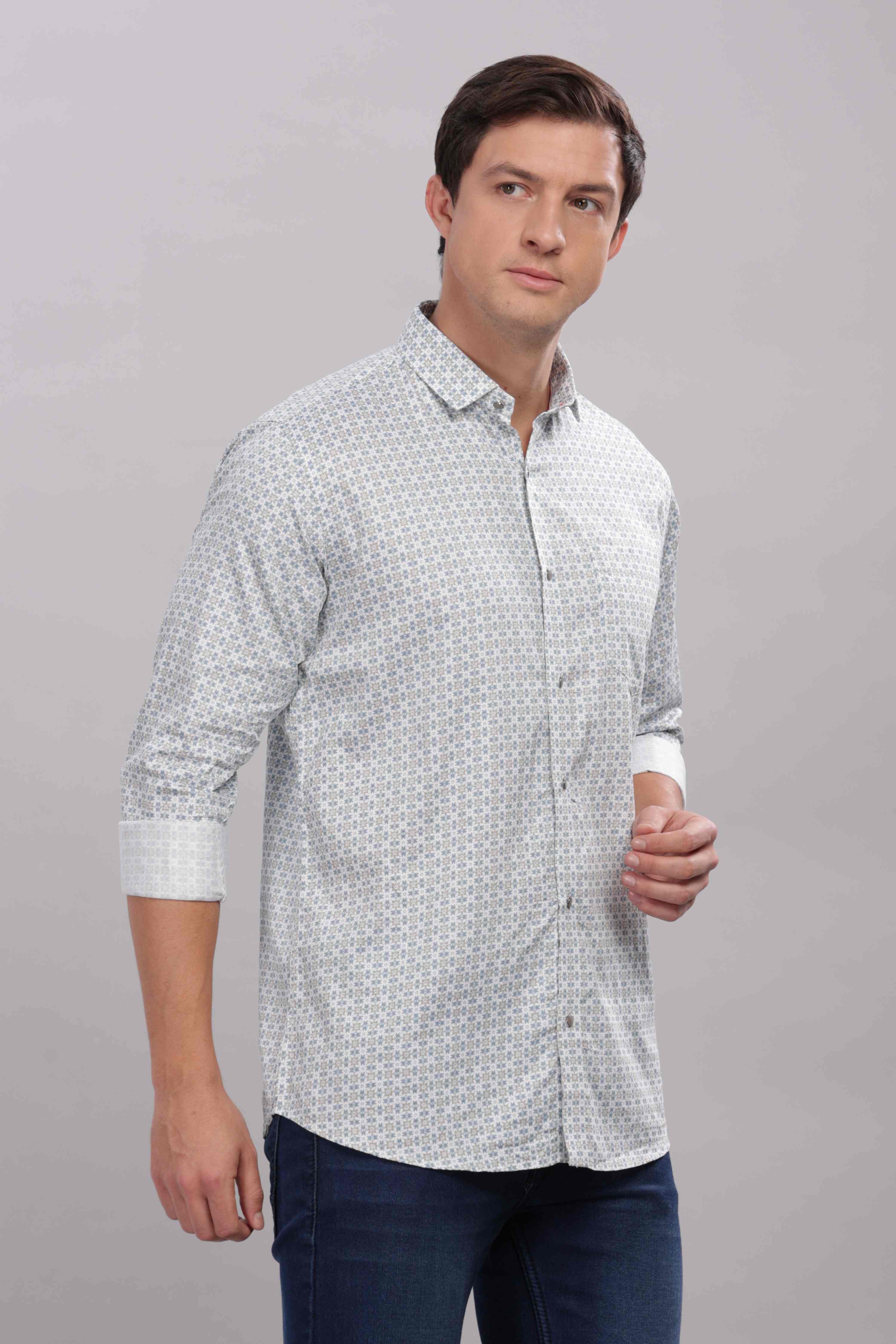 Micro Prints Casual White Shirt