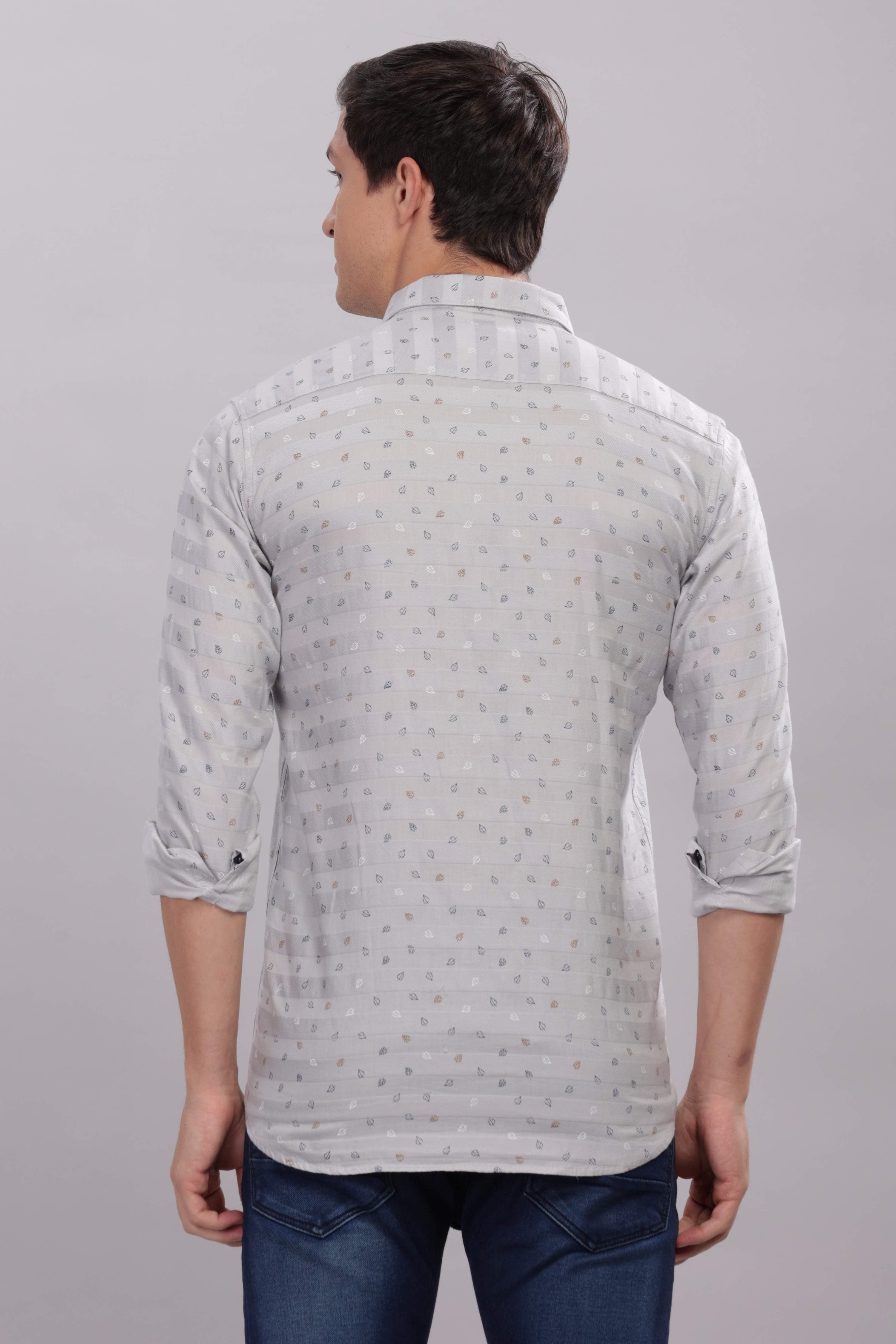 Small Leaves Printed Silver Shirt