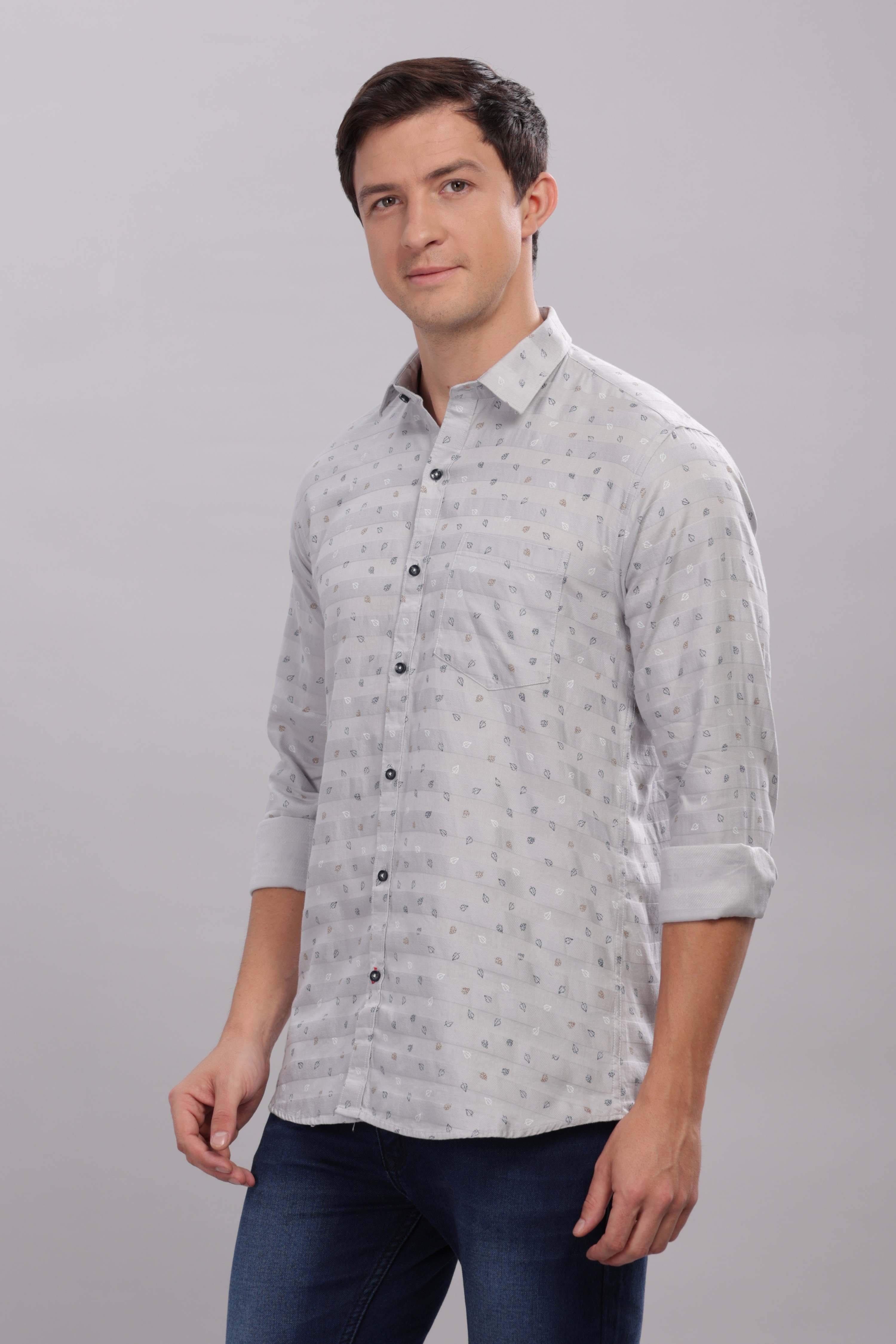 Small Leaves Printed Silver Shirt