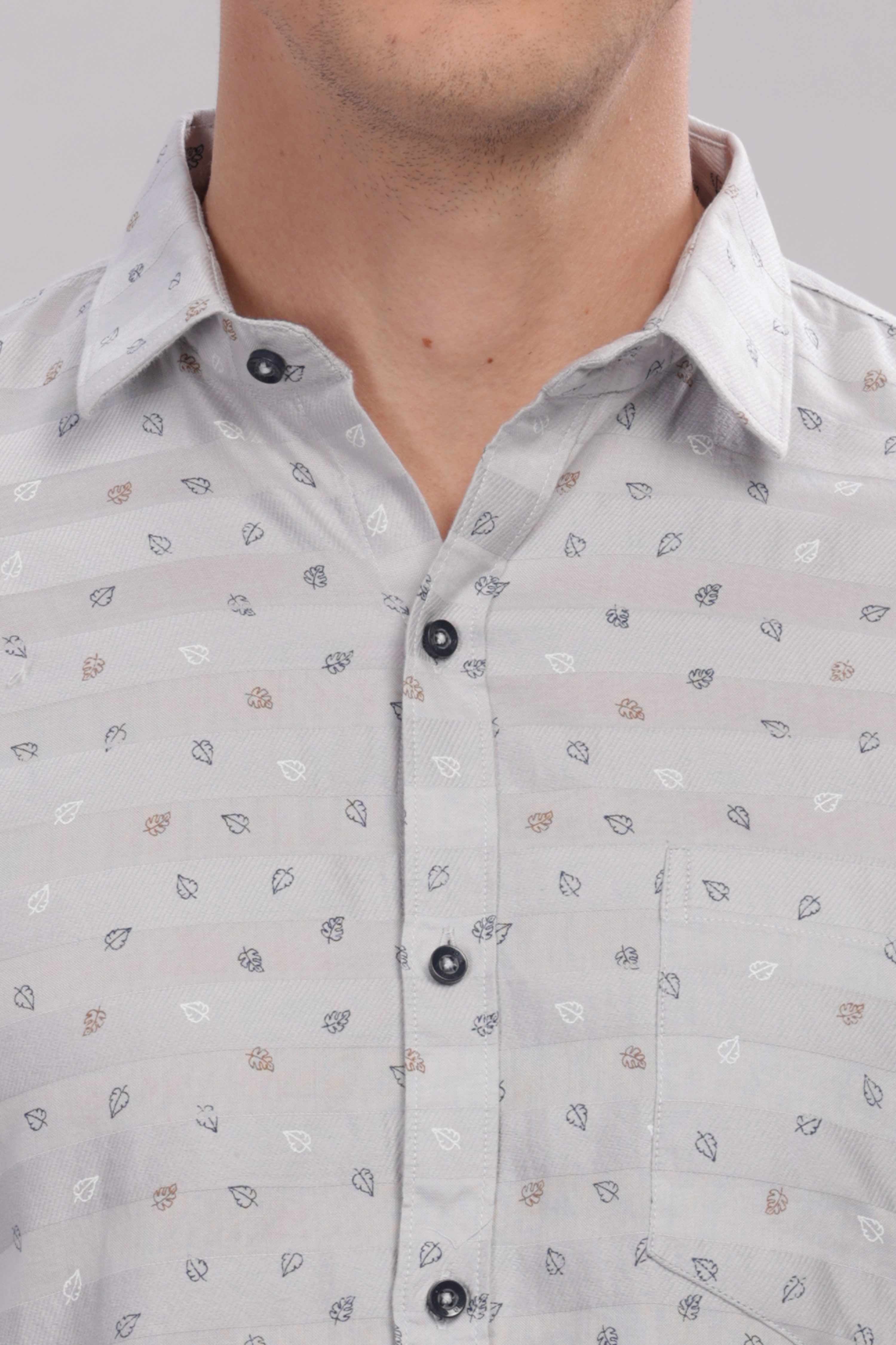 Small Leaves Printed Silver Shirt