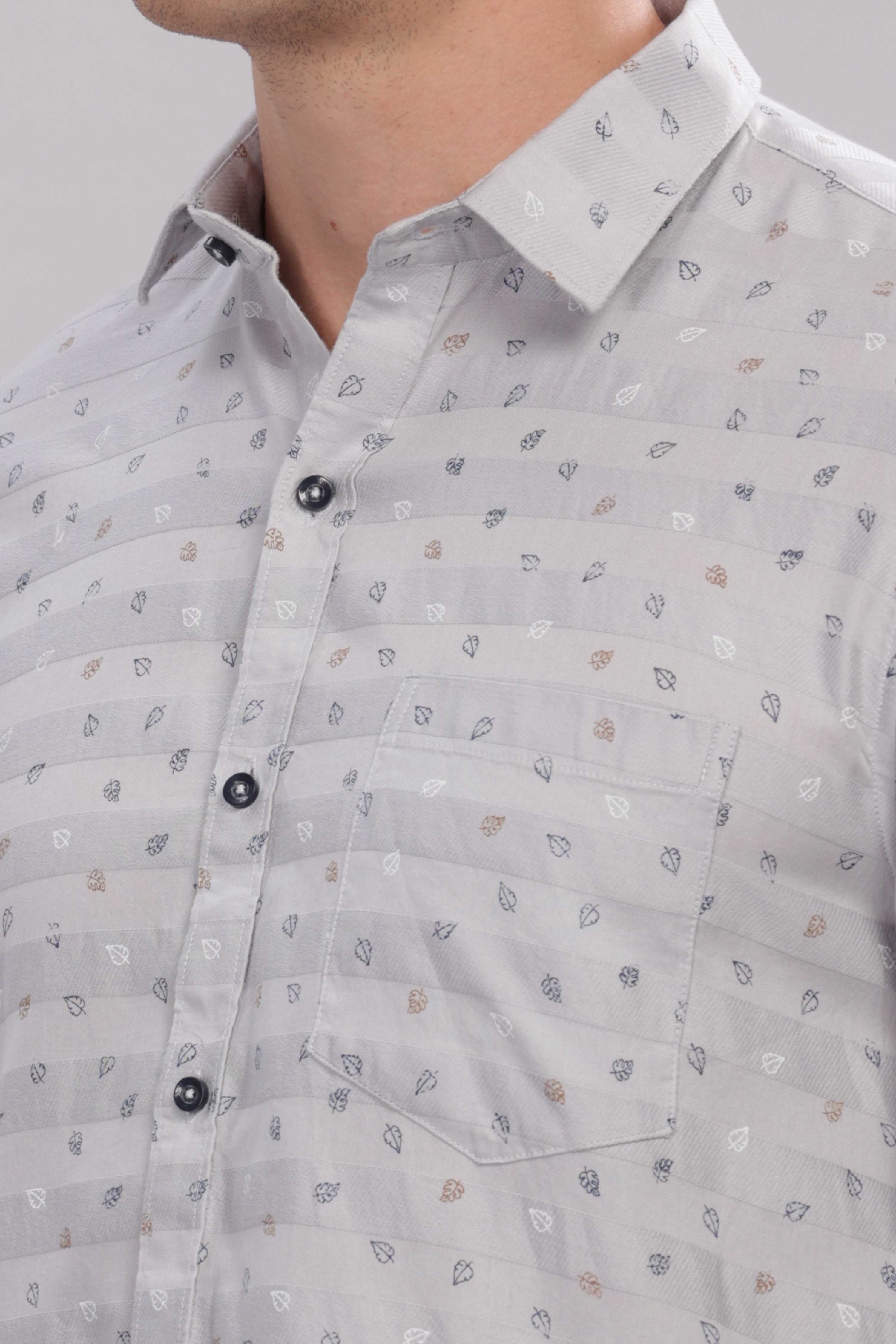 Small Leaves Printed Silver Shirt
