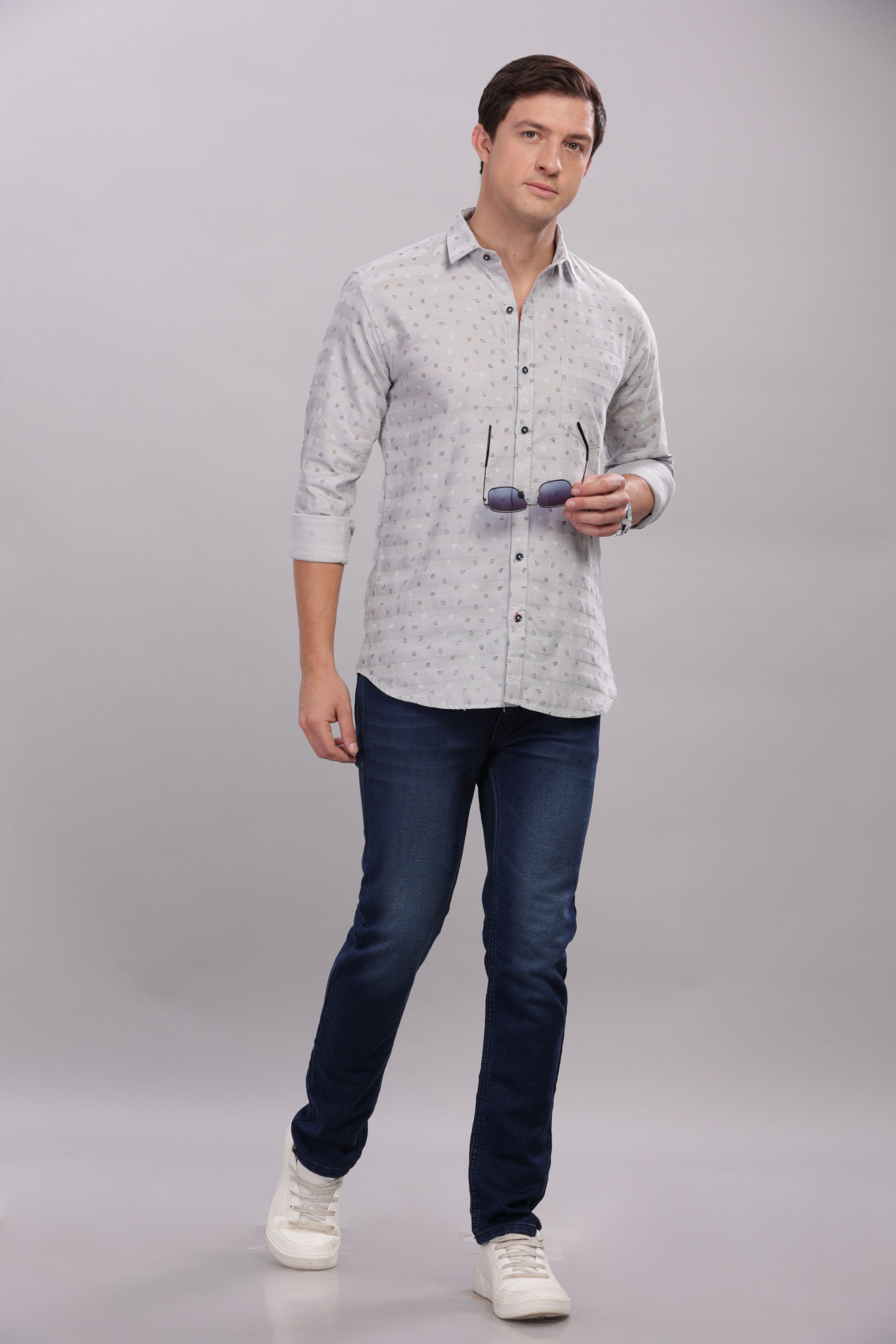 Small Leaves Printed Silver Shirt