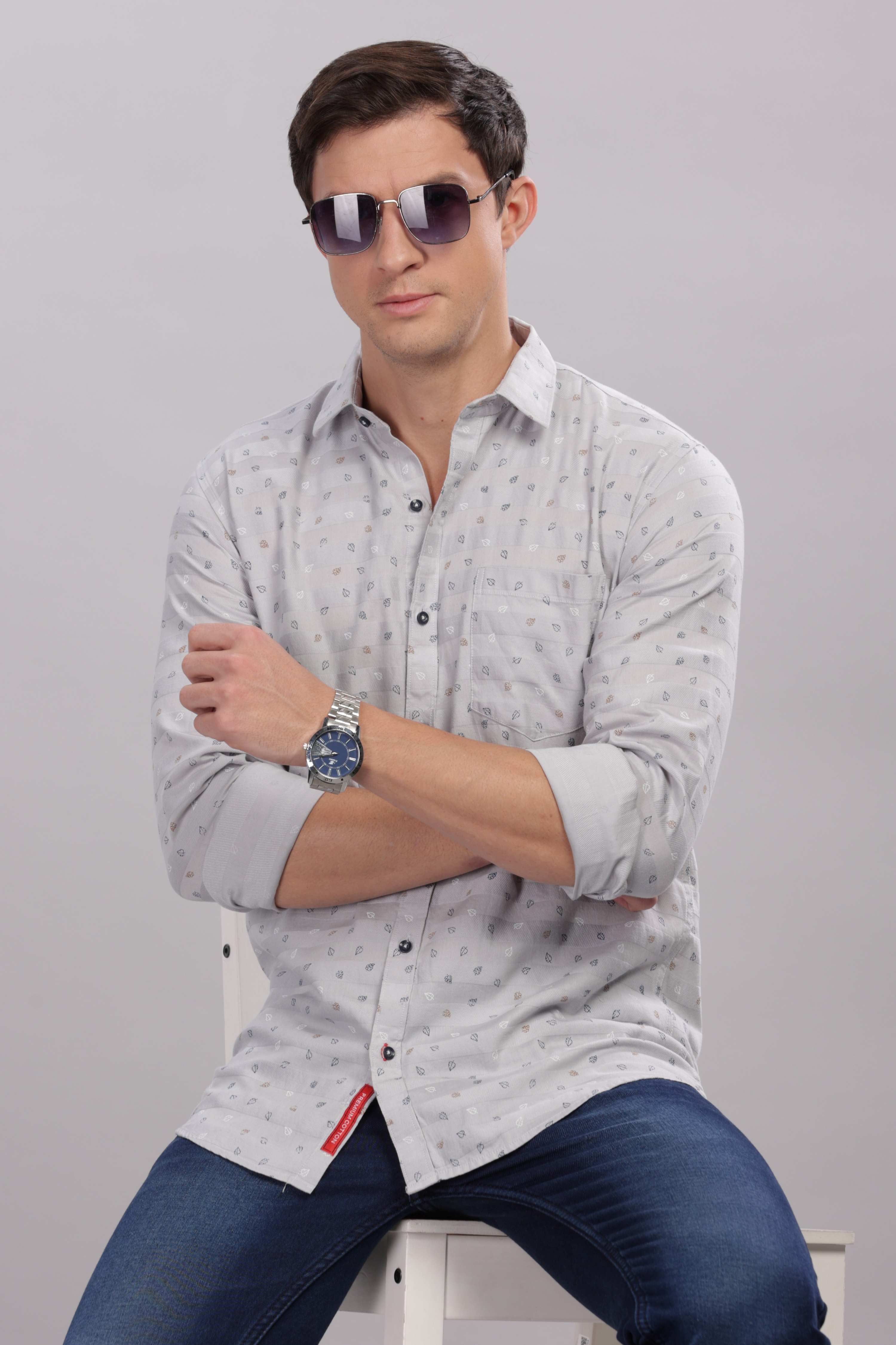Small Leaves Printed Silver Shirt