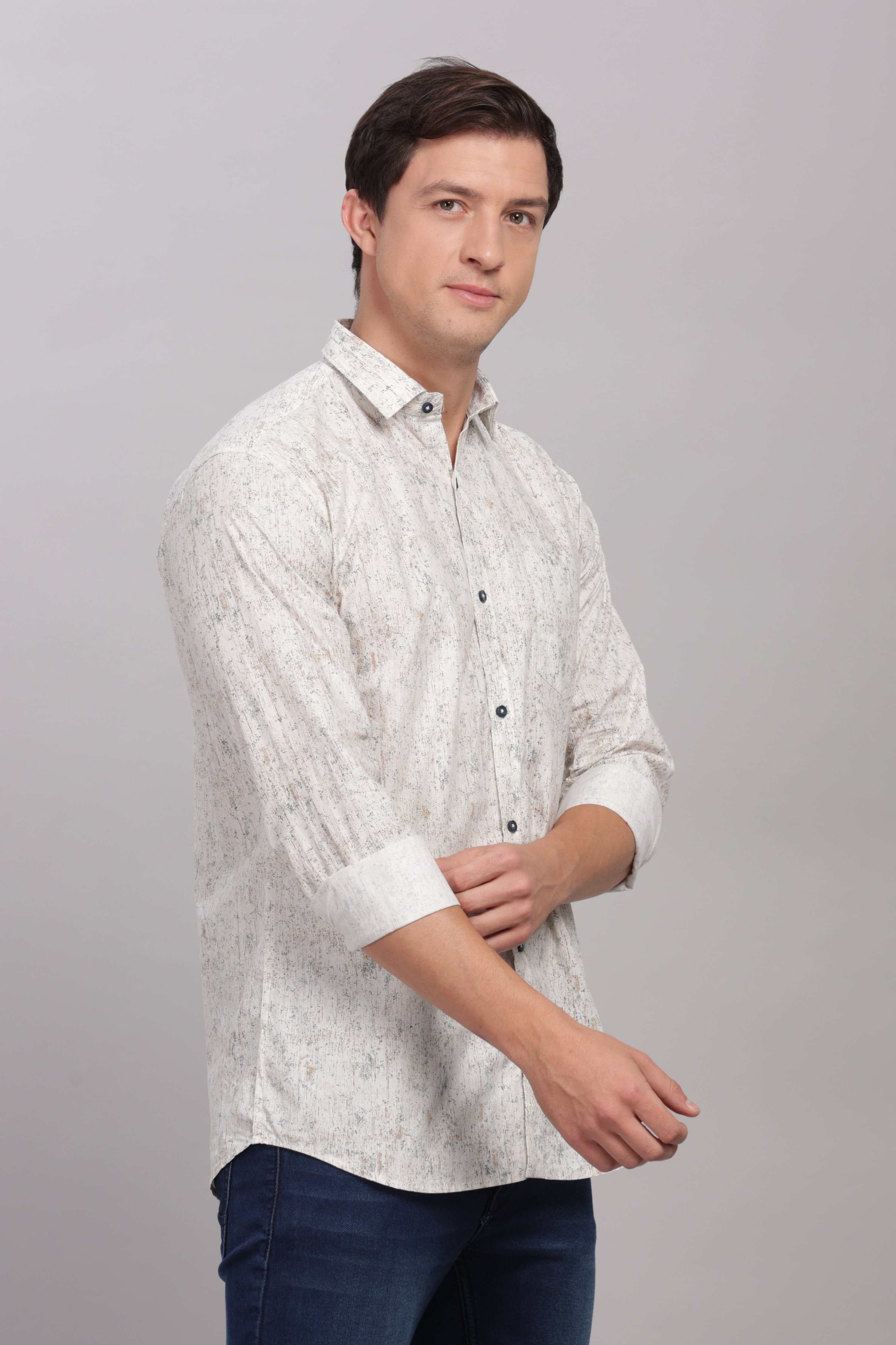 Minimal Floral Printed Cream Shirt