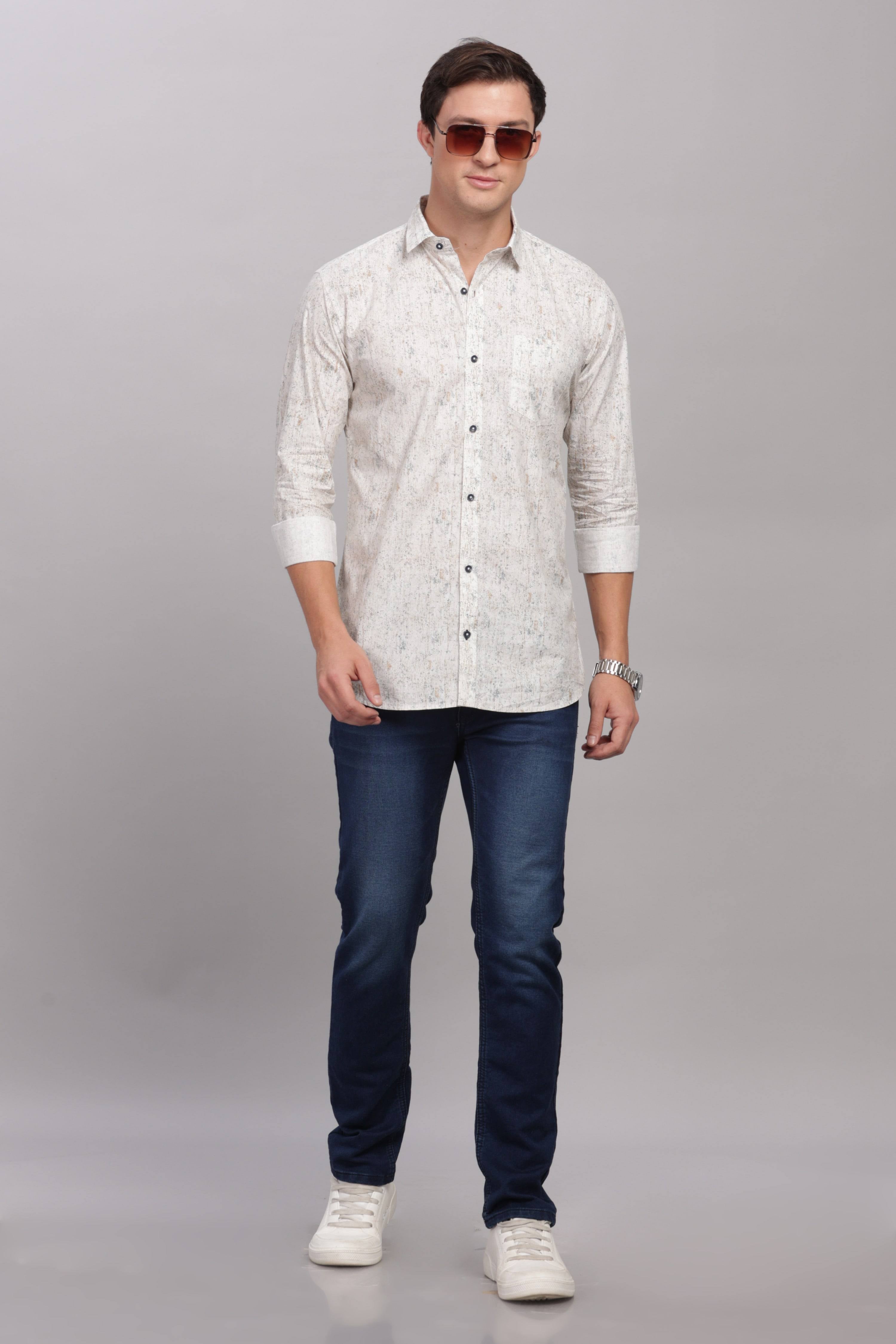 Minimal Floral Printed Cream Shirt