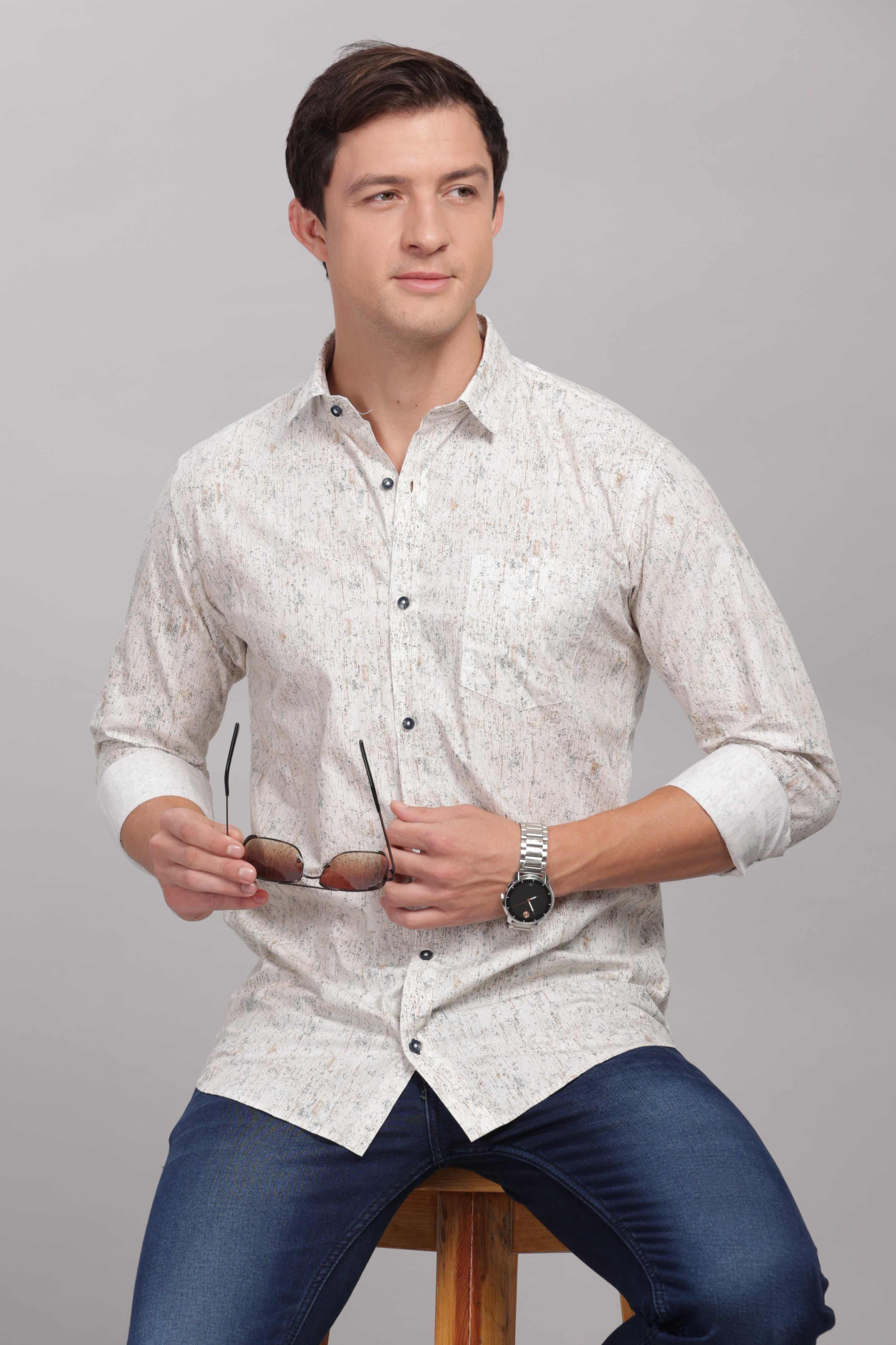 Minimal Floral Printed Cream Shirt