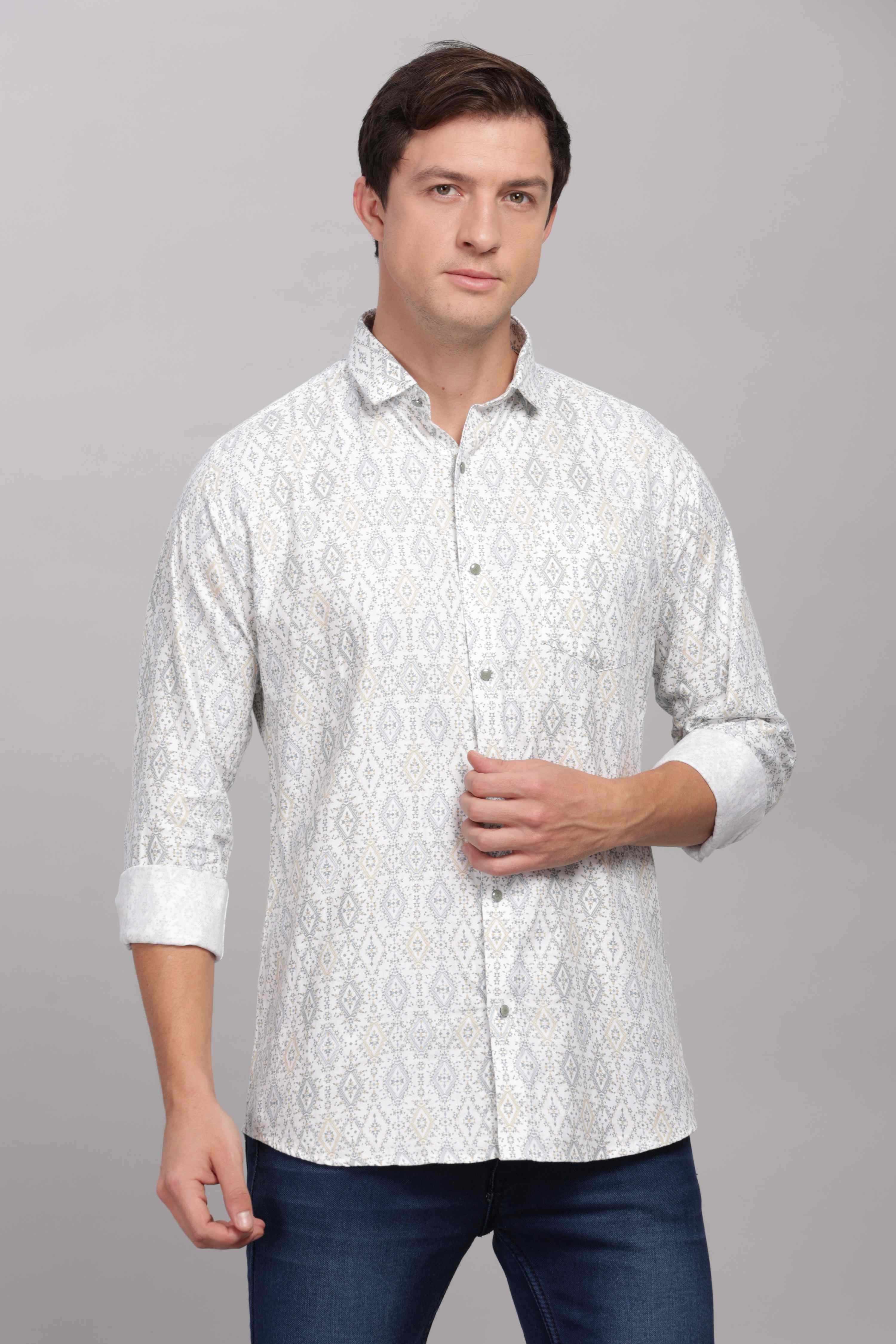 Embroided Diamonds Printed Shirt