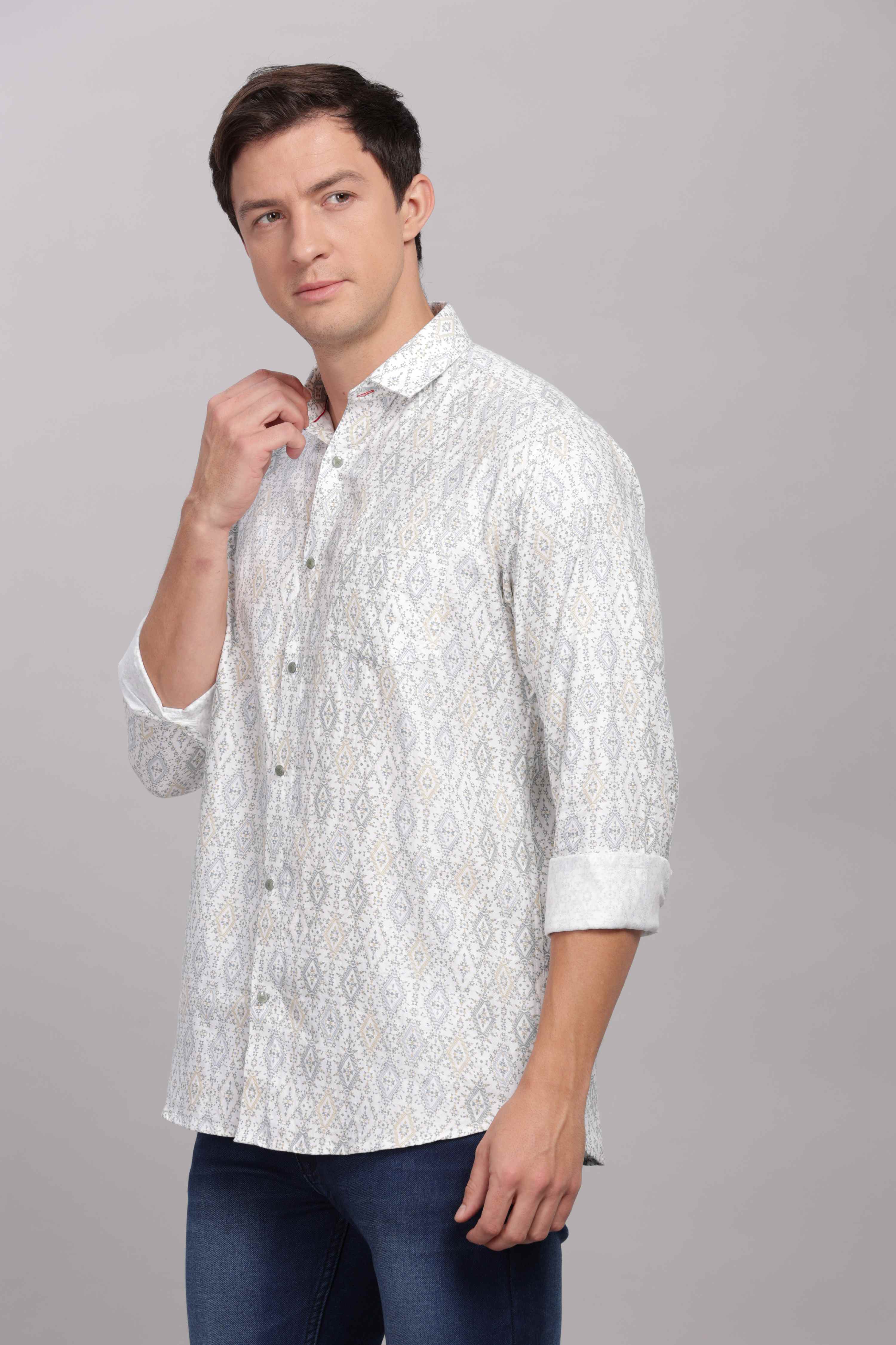 Embroided Diamonds Printed Shirt