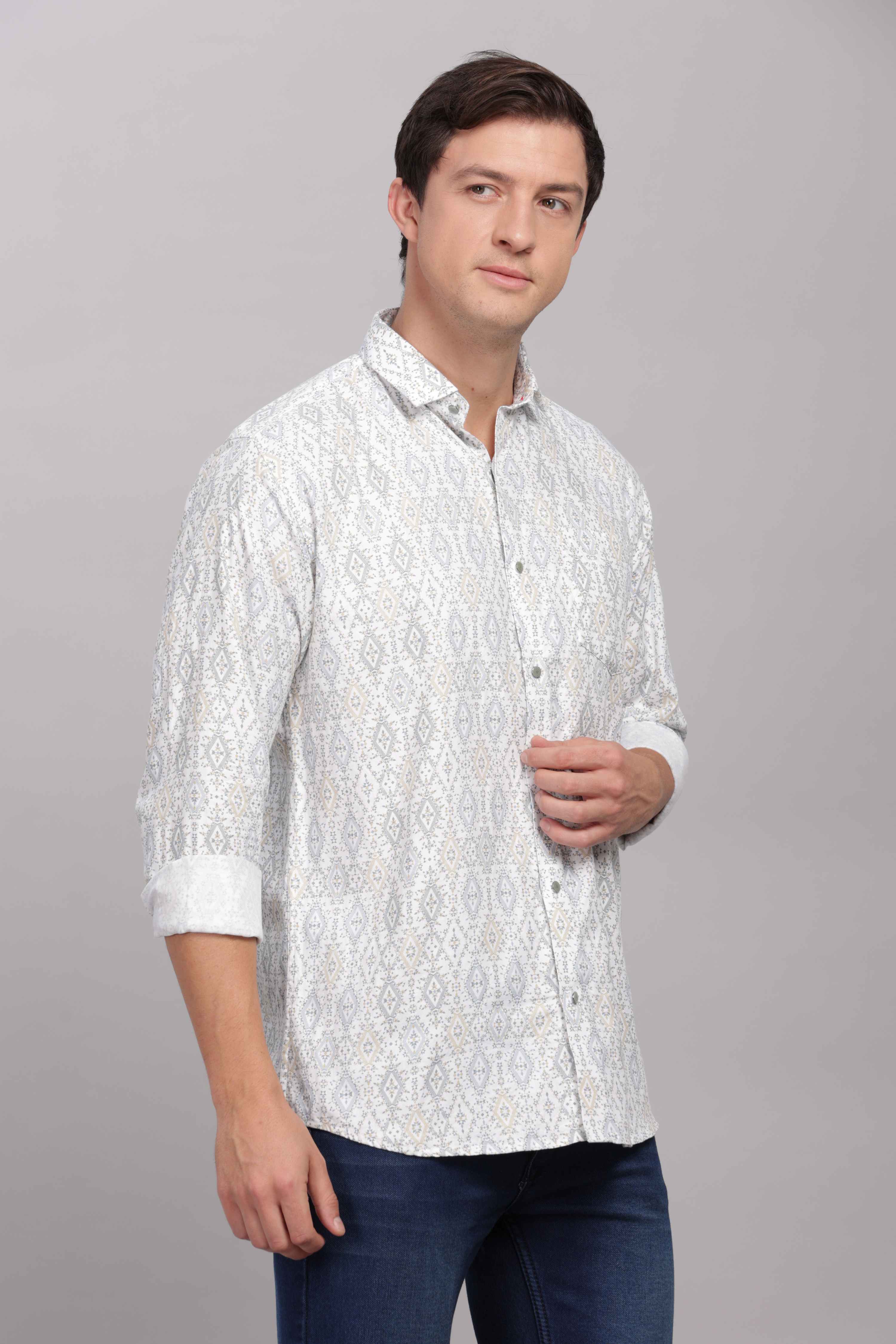 Embroided Diamonds Printed Shirt