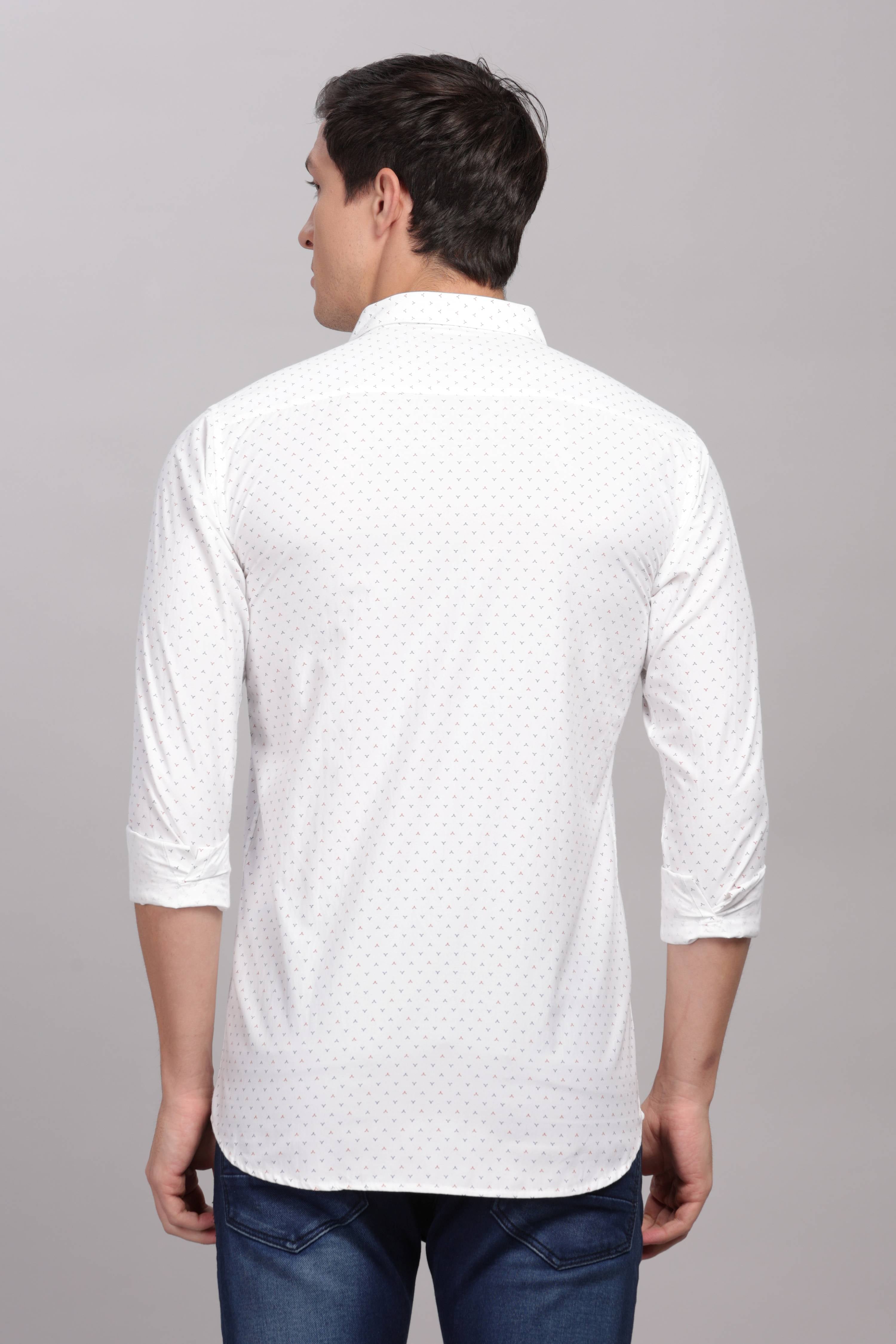 Geometric Motif Printed White Shirt