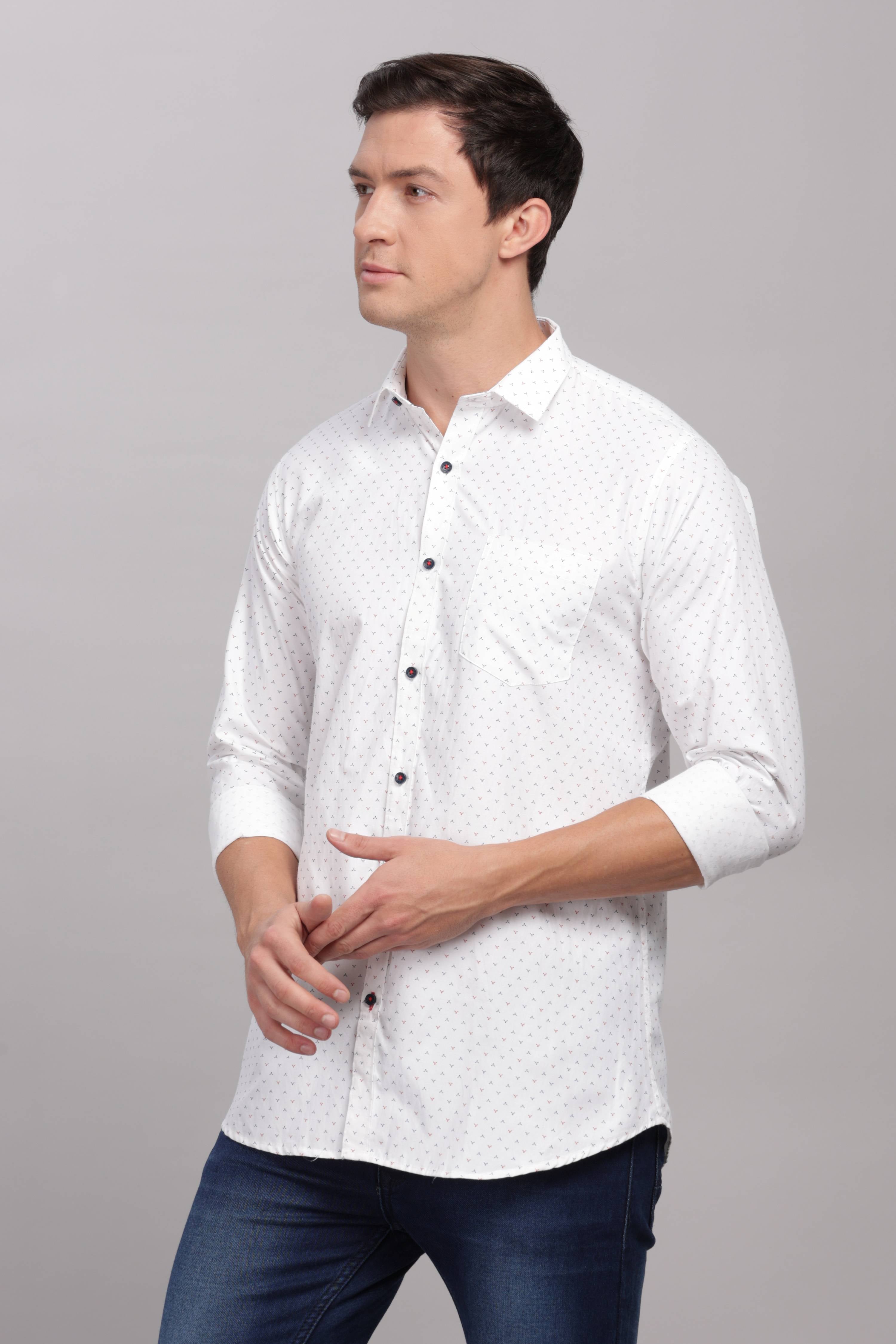 Geometric Motif Printed White Shirt