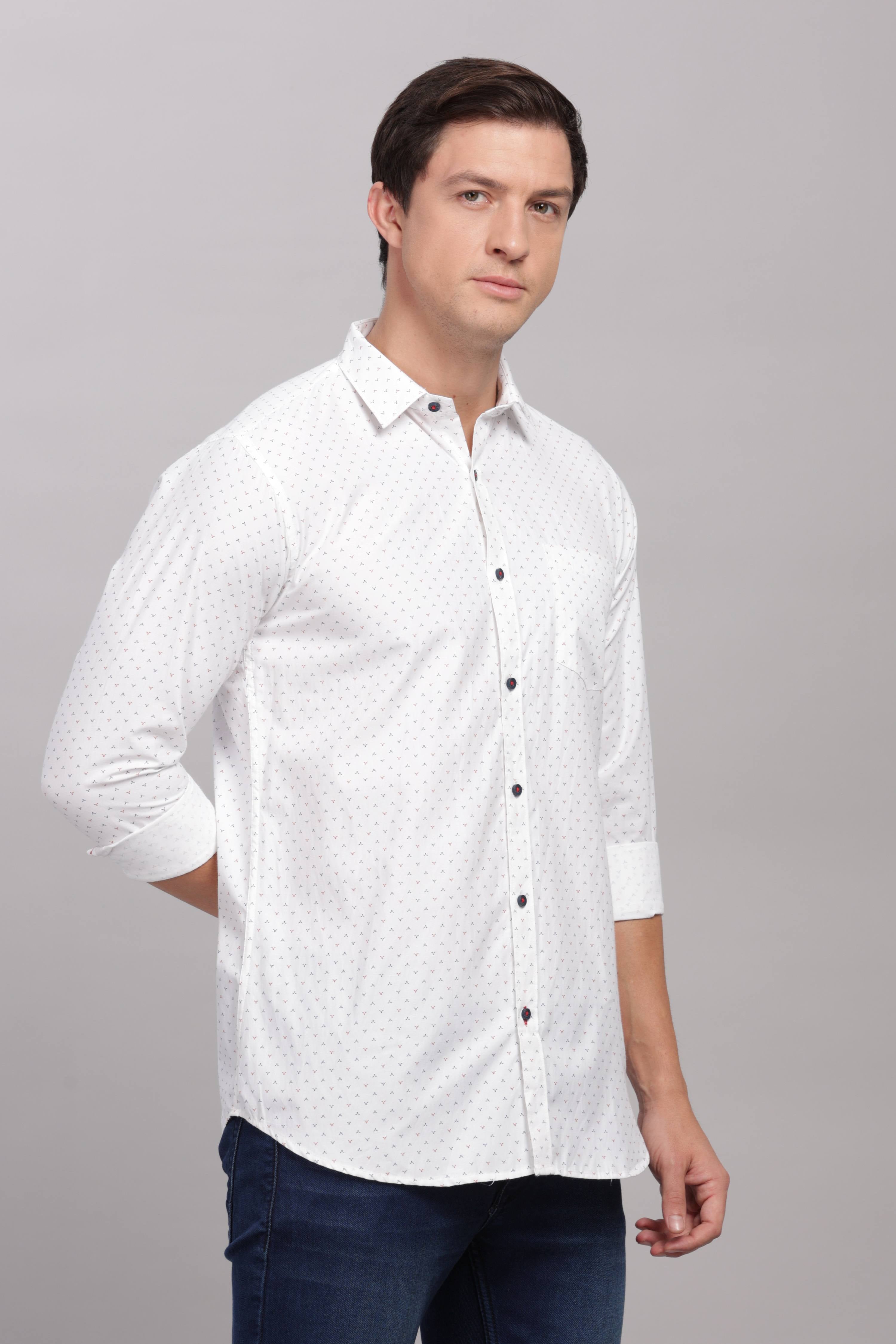 Geometric Motif Printed White Shirt