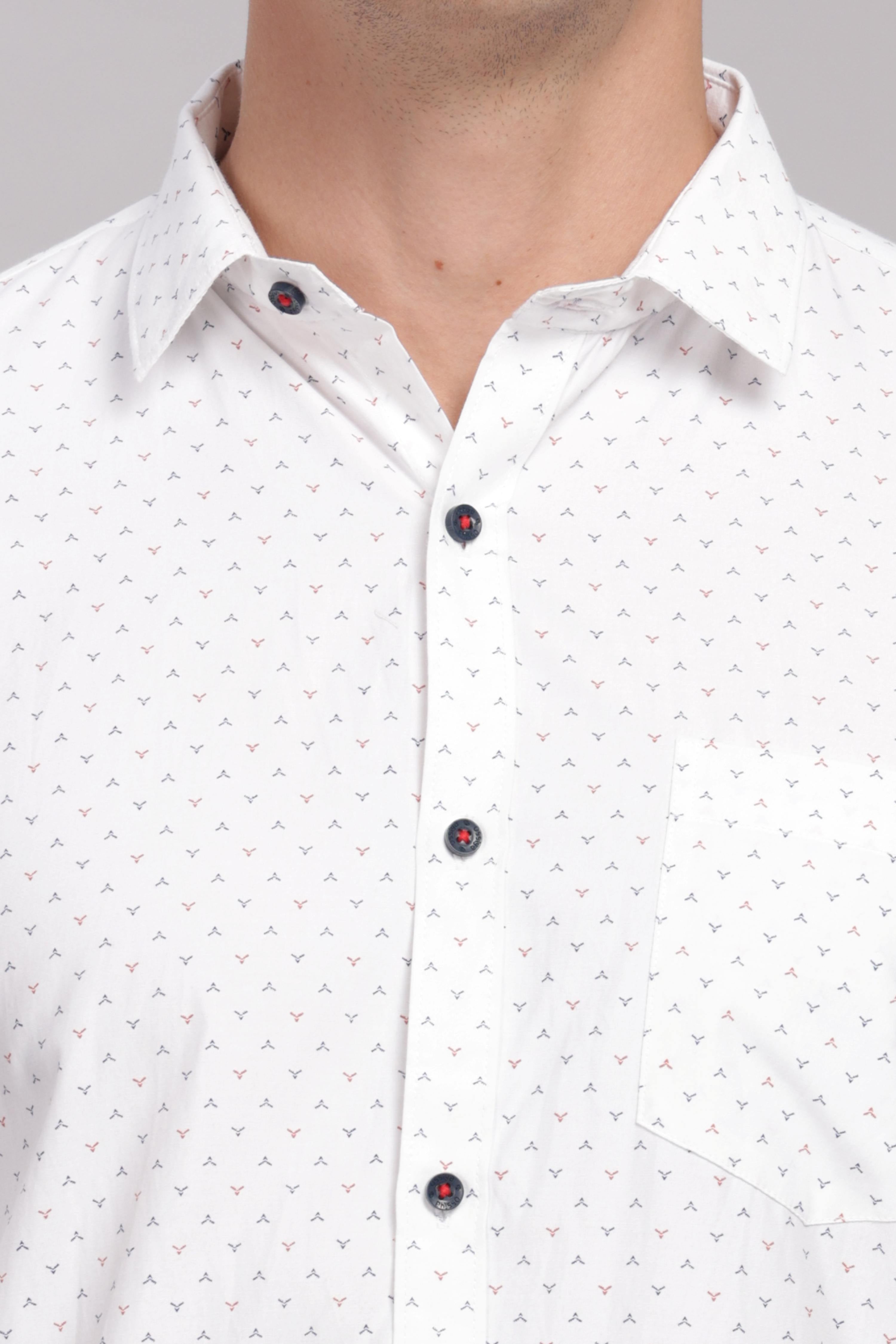 Geometric Motif Printed White Shirt