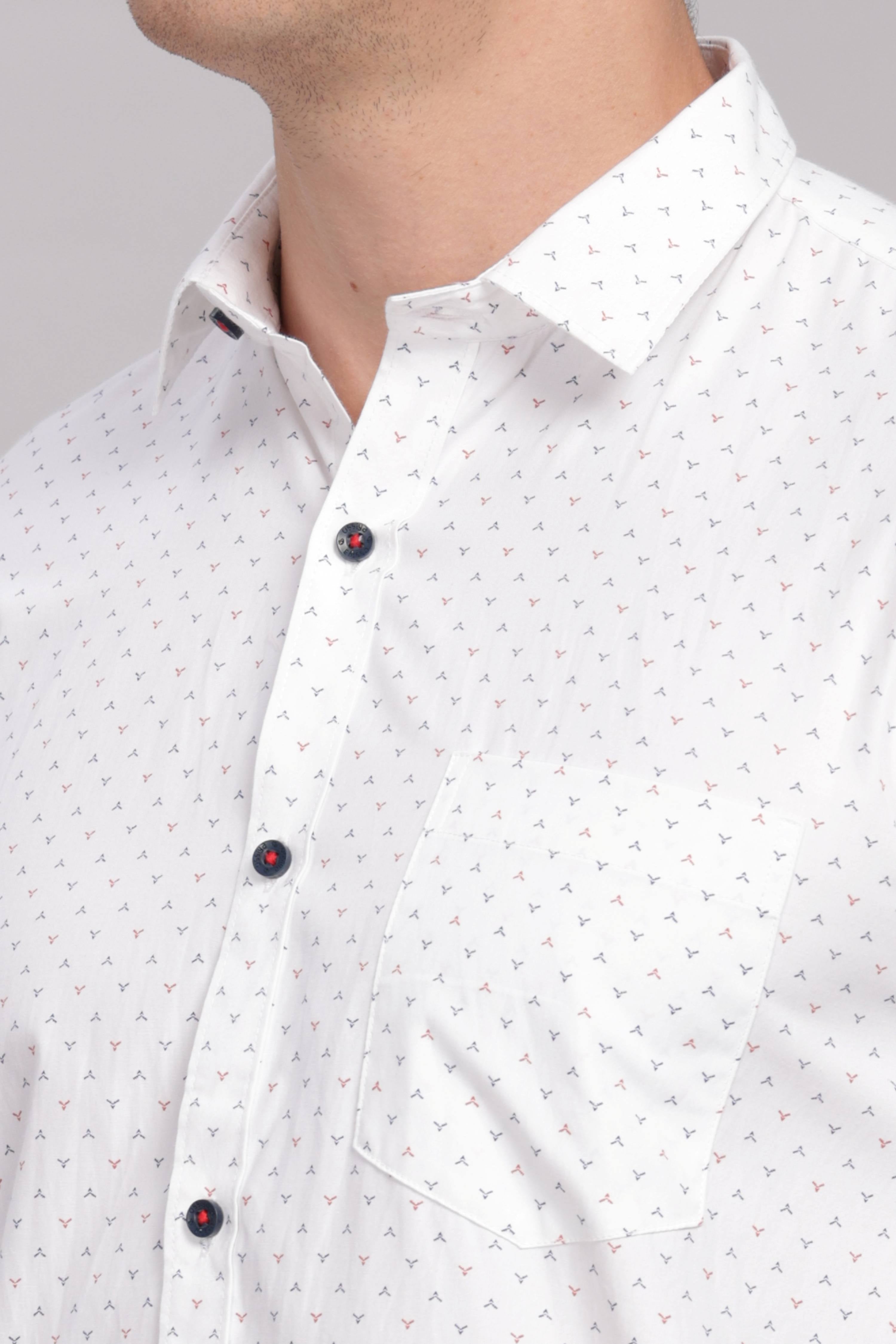 Geometric Motif Printed White Shirt