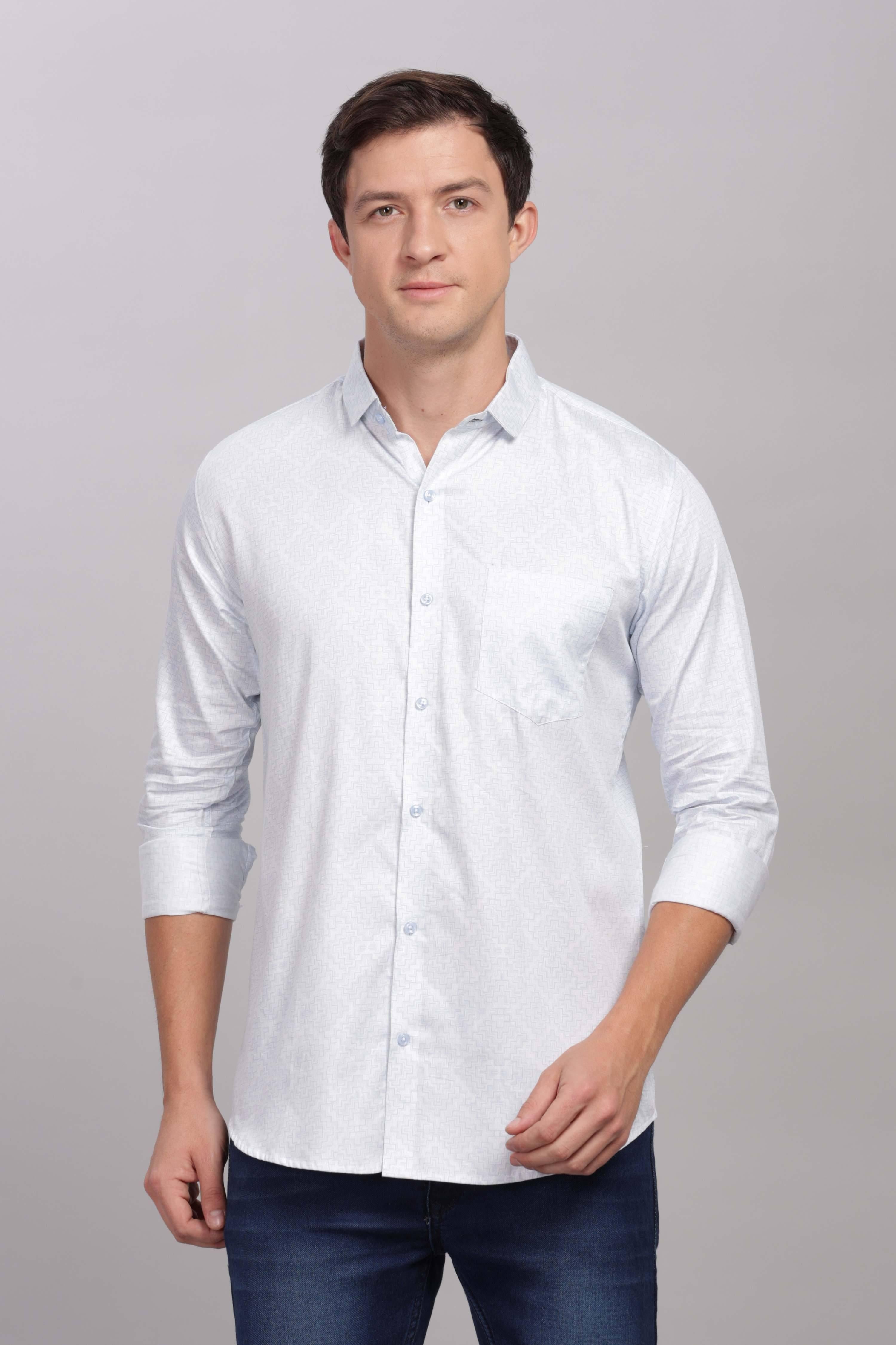 Geometric Maze Printed White Shirt