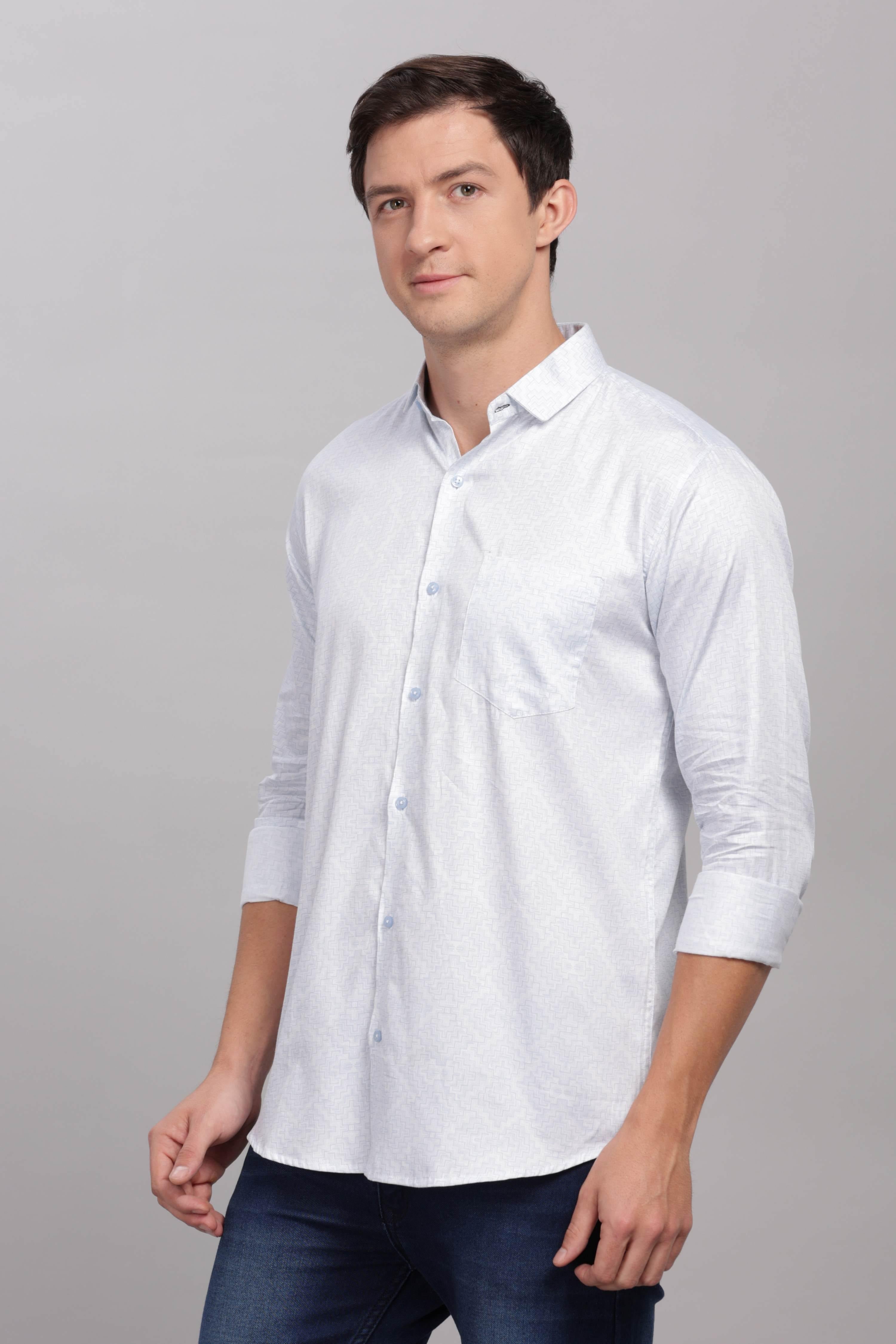 Geometric Maze Printed White Shirt