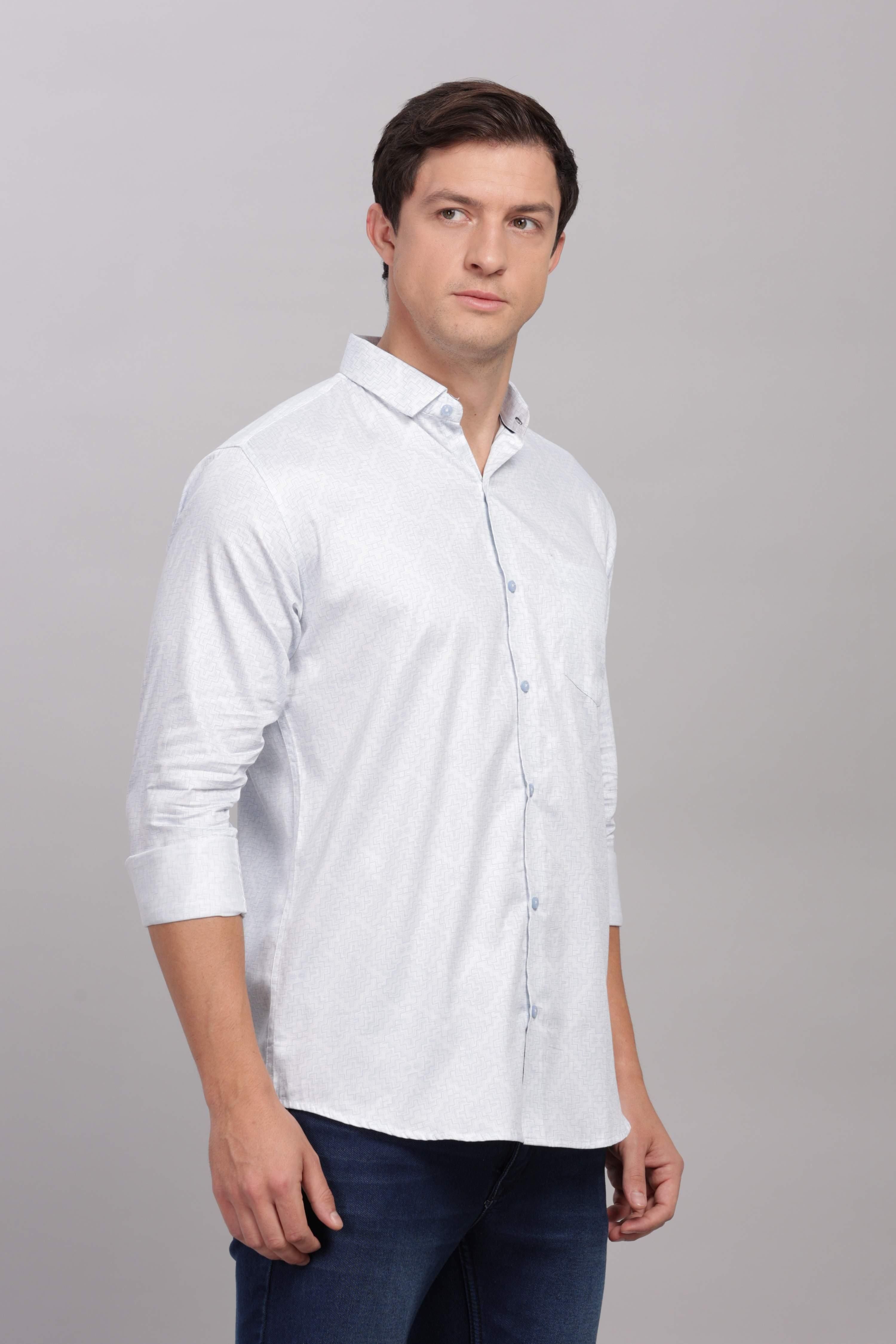Geometric Maze Printed White Shirt