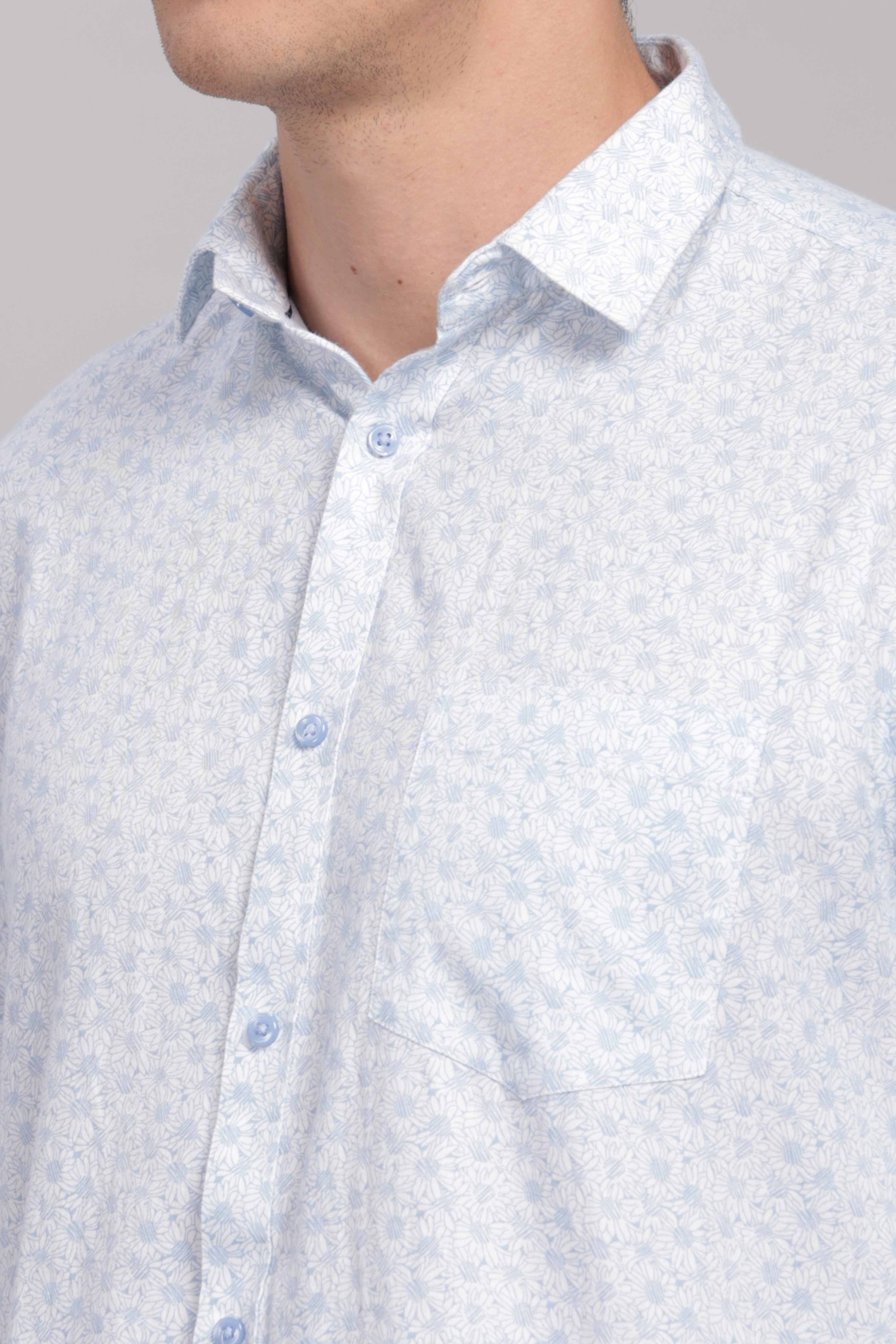 Sunflower Pattern White Printed Shirt