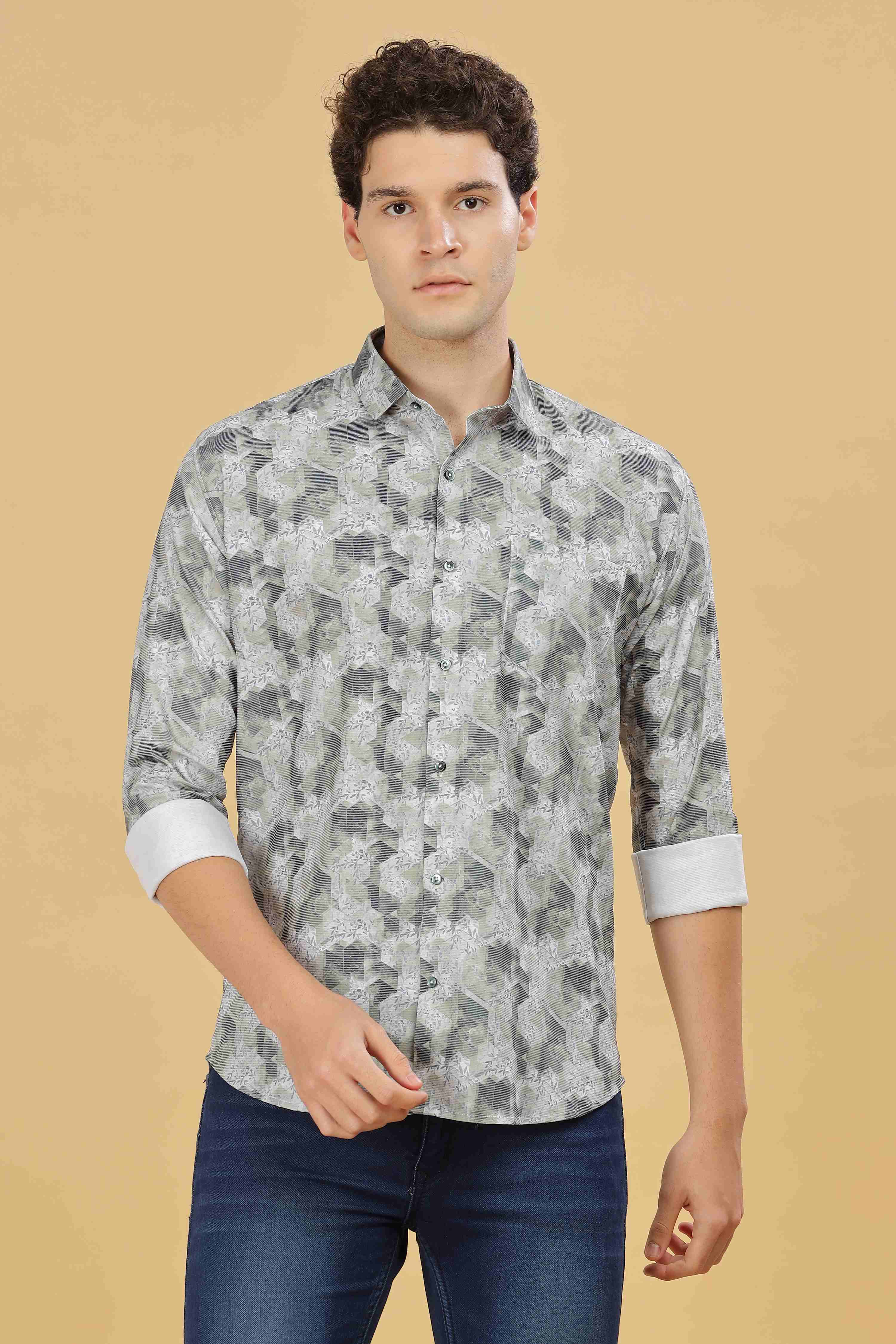 Gray Floral Designer Shirt For Men