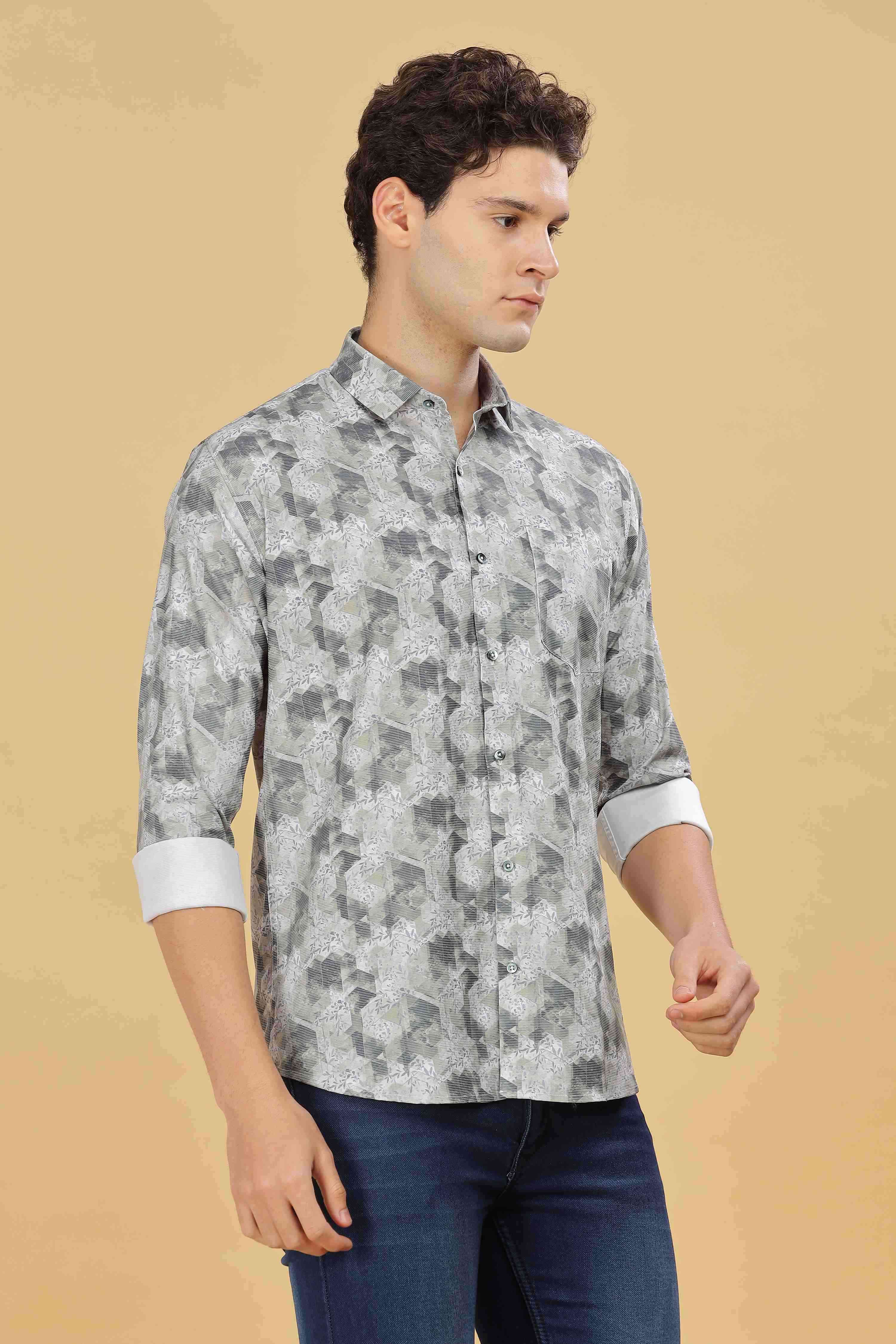 Gray Floral Designer Shirt For Men